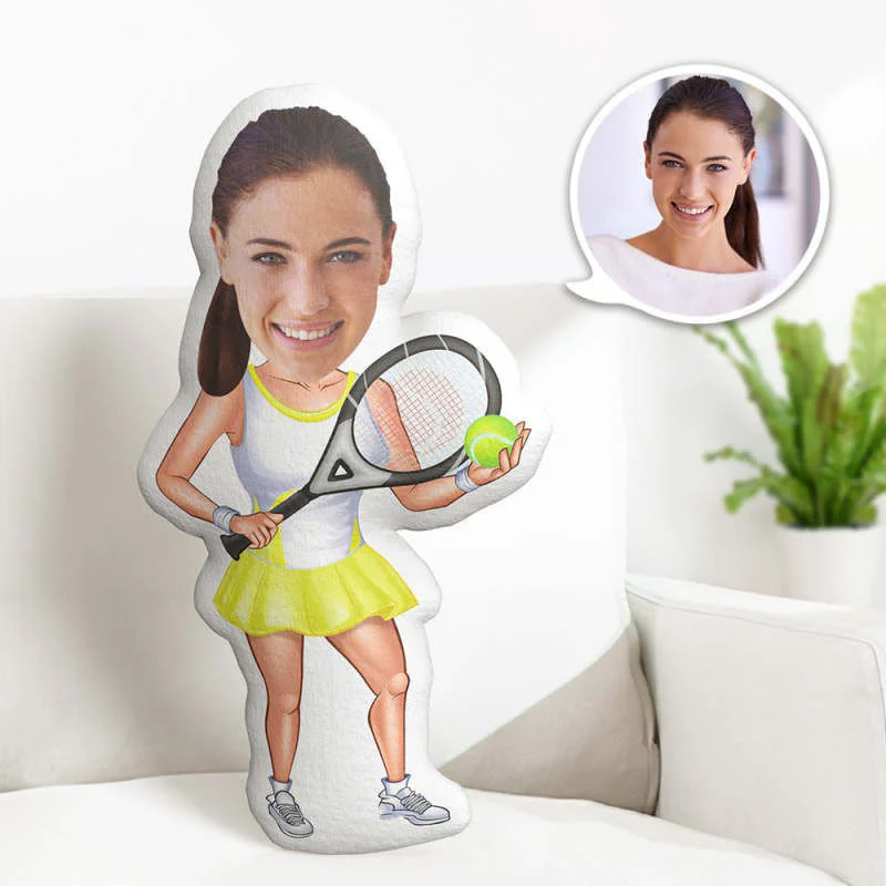 Custom Face Tennis Player Mini Me Pillow, Funny Throw Pillow, Body Pillow With Face, Personalized Valentines Gift