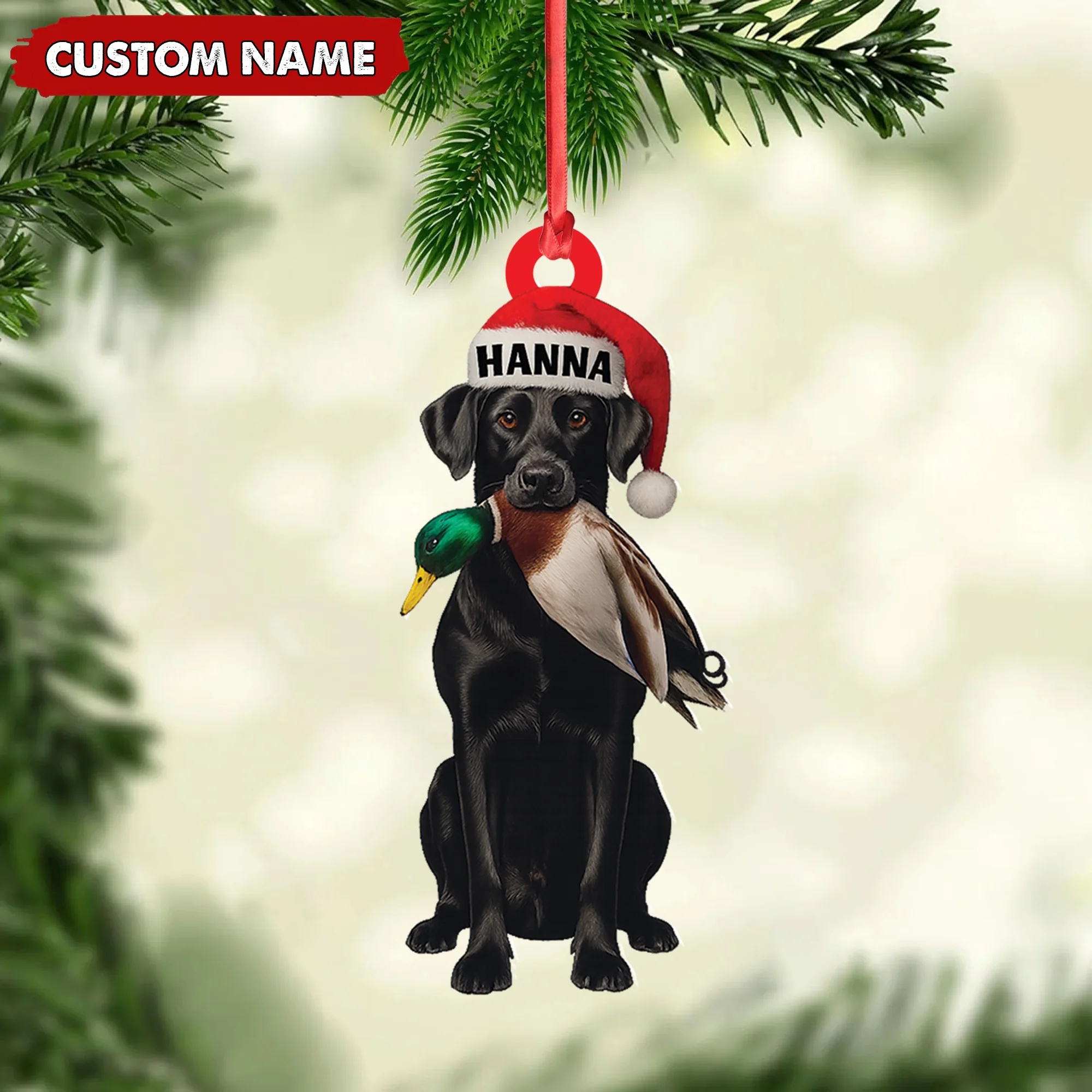 Personalized Dog Duck Hunting Ornament Custom Name Acrylic Ornament, Xmas Decor