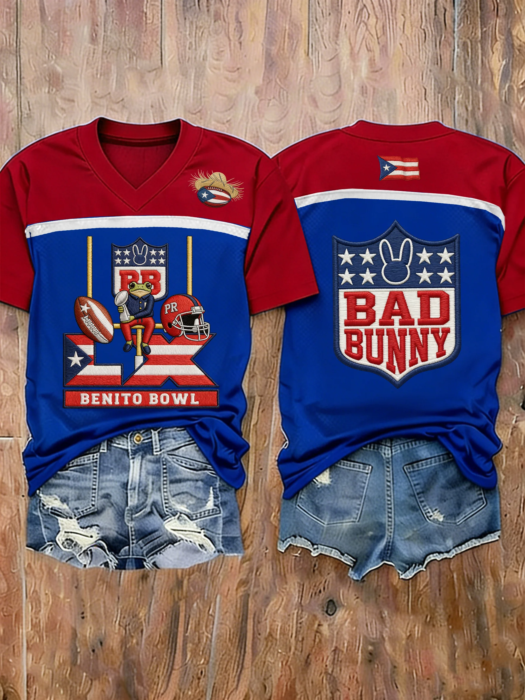 Bad Bunny Here For The Benito Bowl Jersey, Concho Frog 2026 Blue Football Tee Bad Bunny Gift