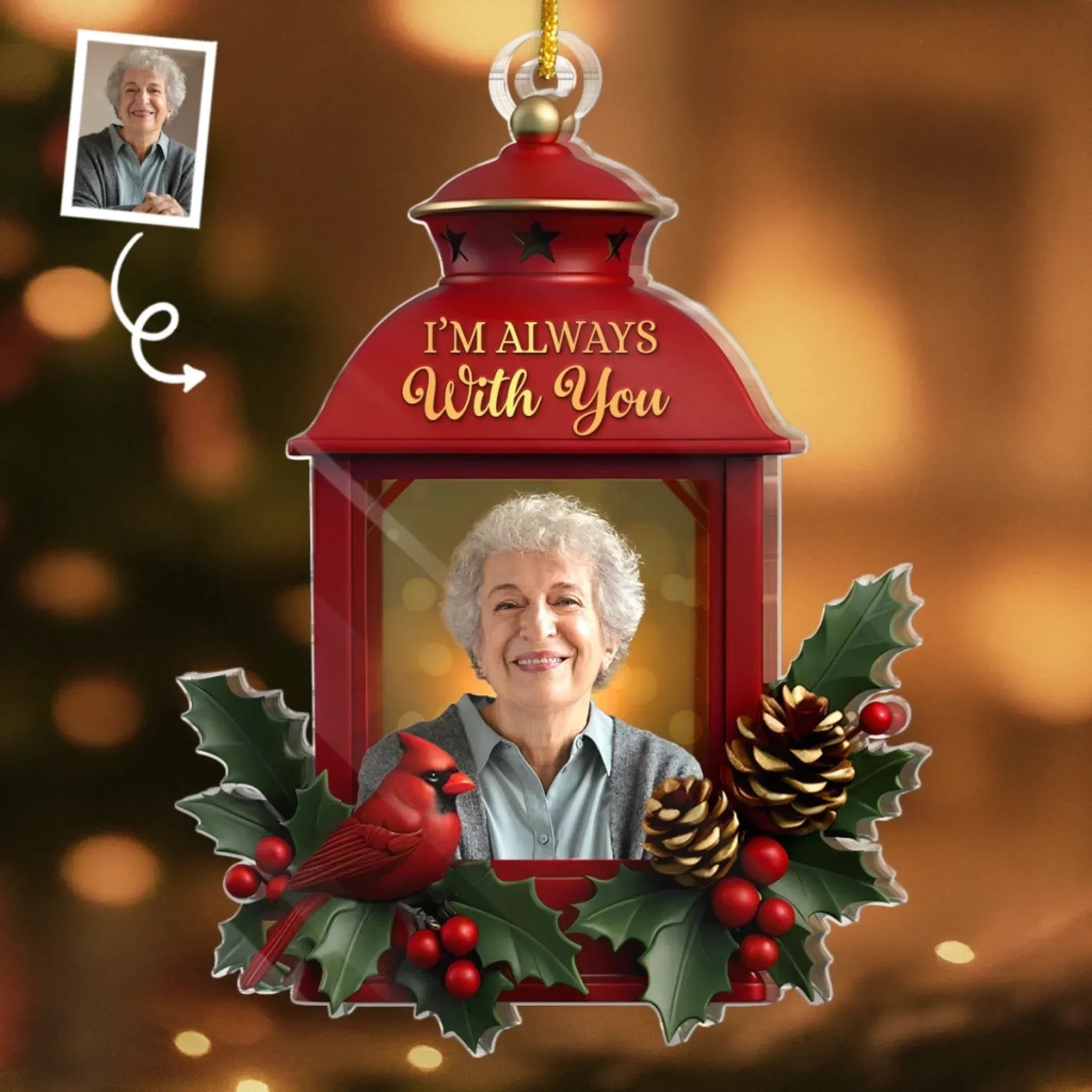 Your Light Still Shines Custom Photo Acrylic Ornament, Memorial Sympathy Gifts For Loss, Christmas Tree Ornaments