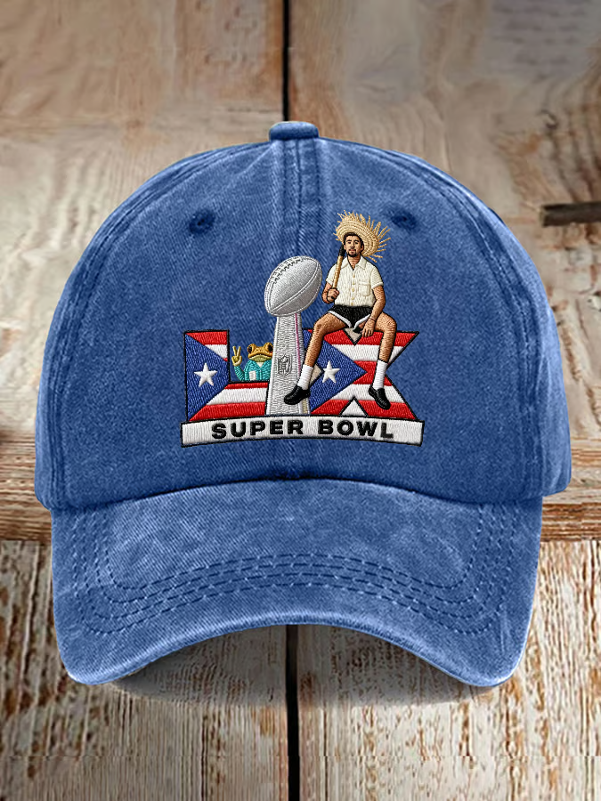 Puerto Rico Hat Bunny Football Washed Denim Baseball Cap, Puerto Rican Baseball Cap, Gift for Him