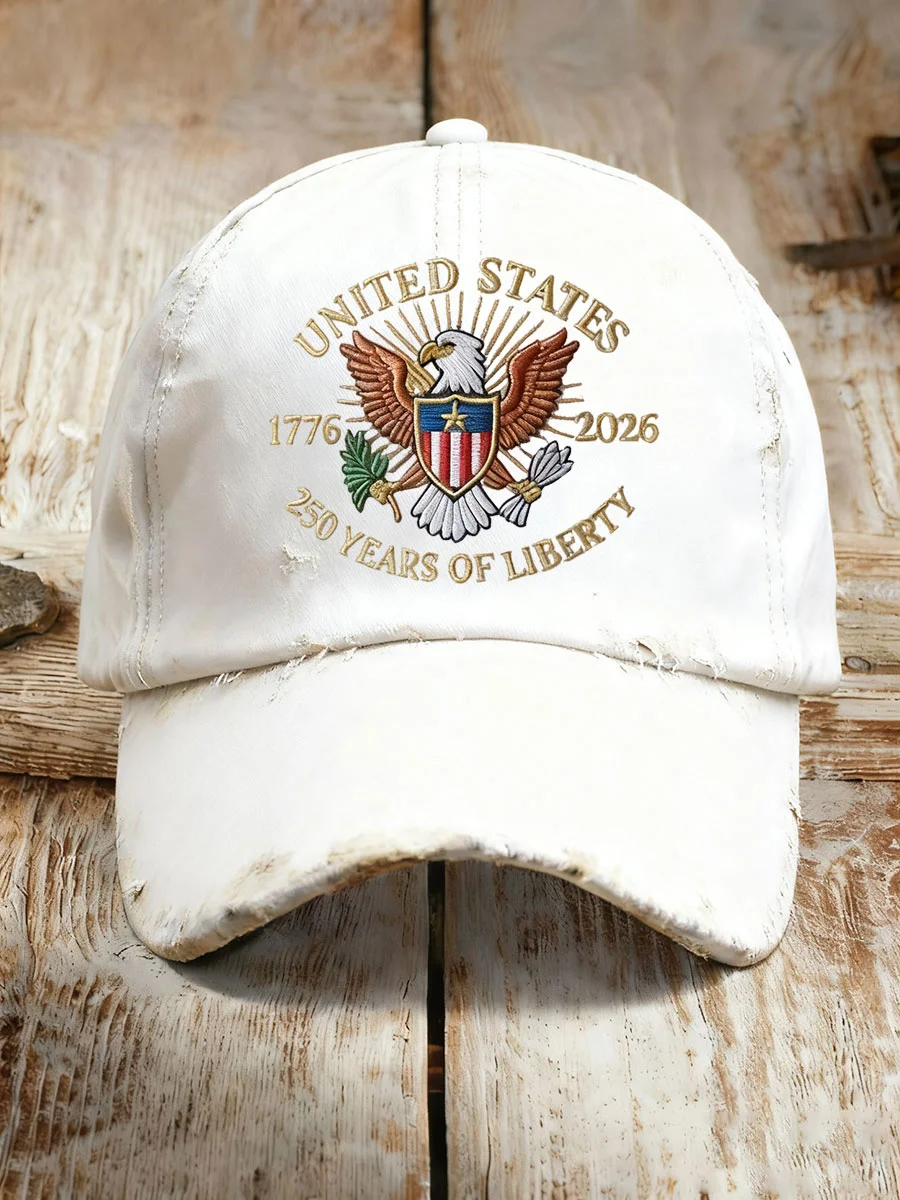 United States 250 Years Printed Casual Unisex White Cap, Gift for Patriotic Americans Mens Dad Cap
