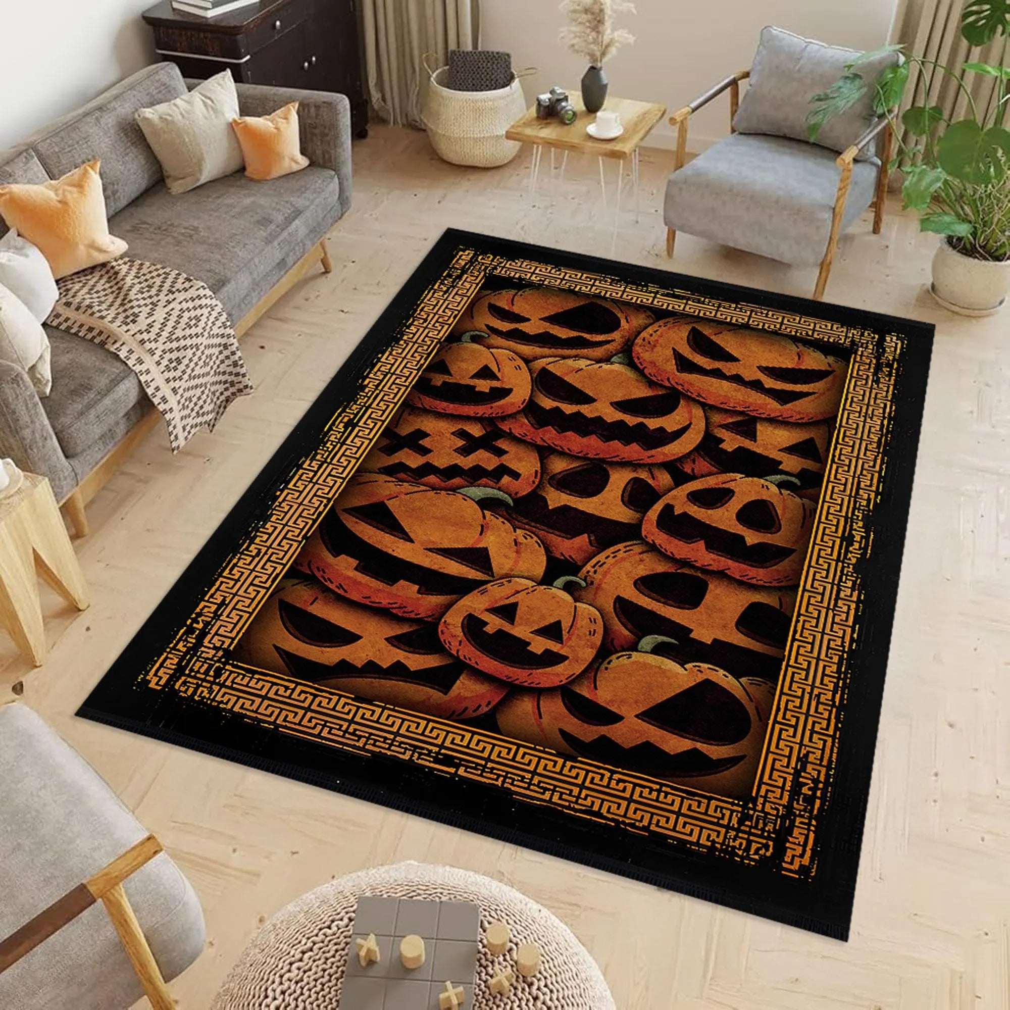 Halloween Area Rug, Ghost Carved Pumpkin, Housewarming Gift Ideas, Halloween Room Decor