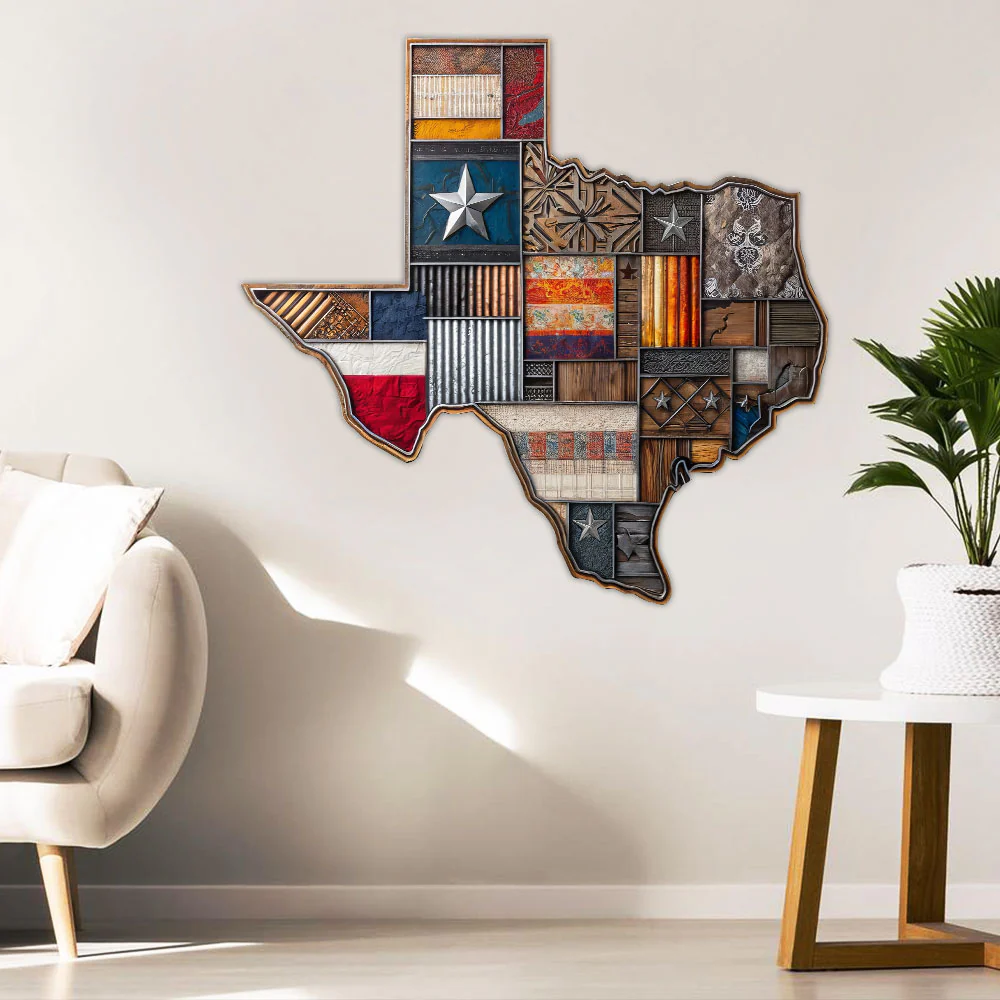 Texas Map Patterns Hanging Metal Sign, Texas Wall Art, Home Wall Decor, Garden Decor