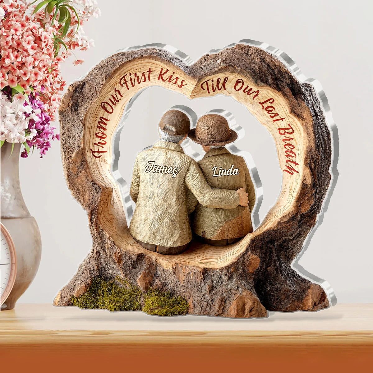 From Our First Kiss Till Our Last Breath Old Couple Acrylic Plaque, Personalized Acrylic Plaque, Valentine Couple Gift