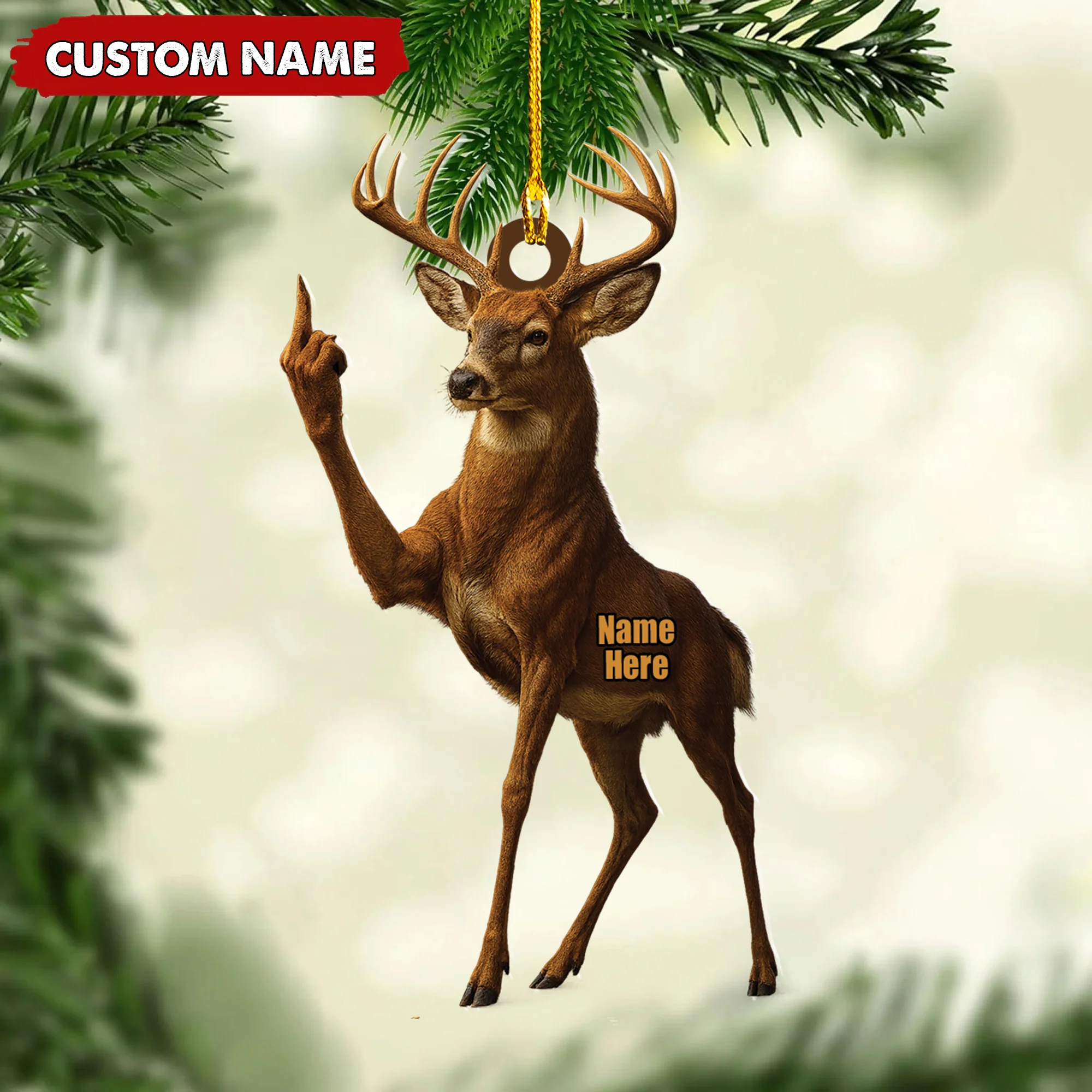 Funny Deer Buck Fukin' Finger Hunting Acrylic Ornament Custom Name Acrylic Ornament, Xmas Decor