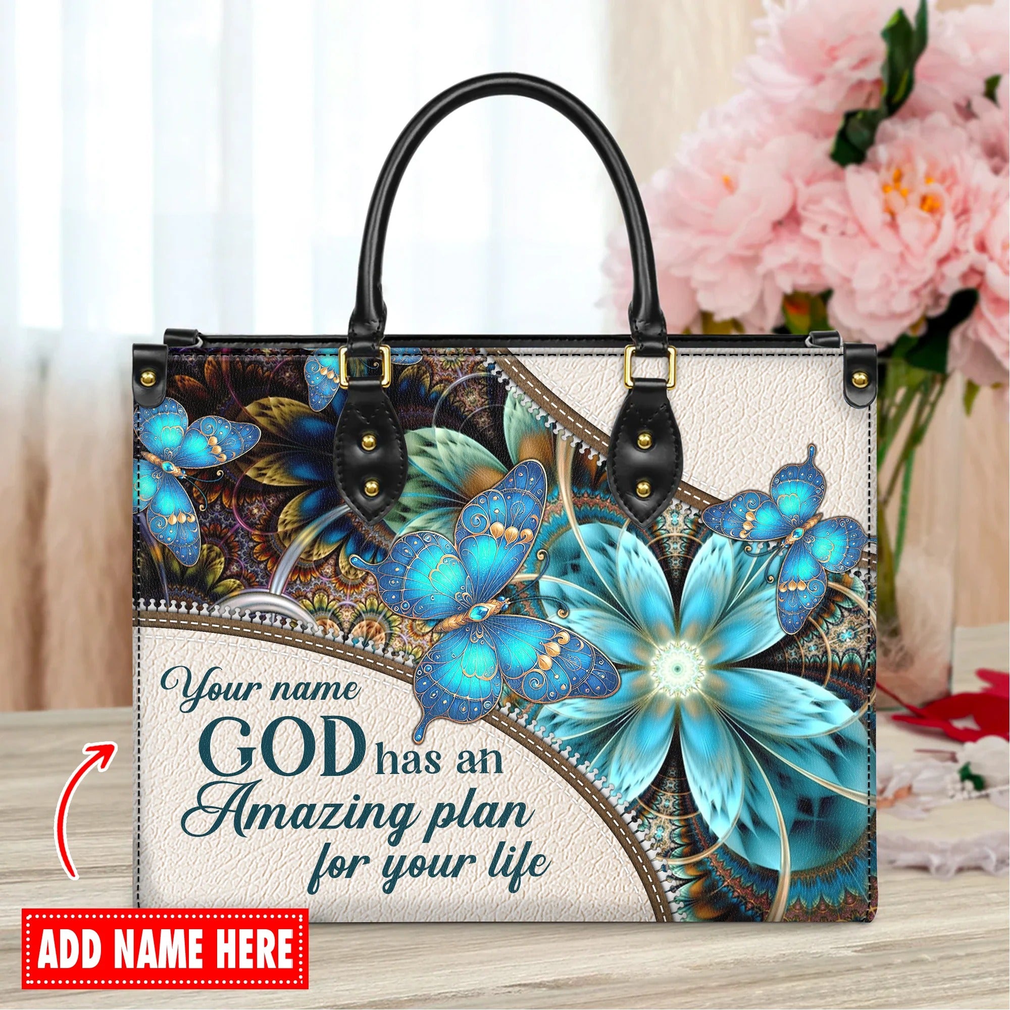 God Has An Amazing Plan For Your Life Personalized Faith Butterfly Leather Handbag Christian Women