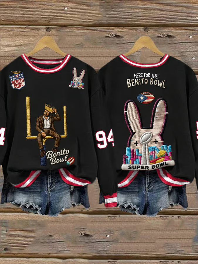 Here For The Benito Bowl Bunny Football Music Lover Printed Regular Black Shirt, Bad Bunny Gift Jersey Football Shirt