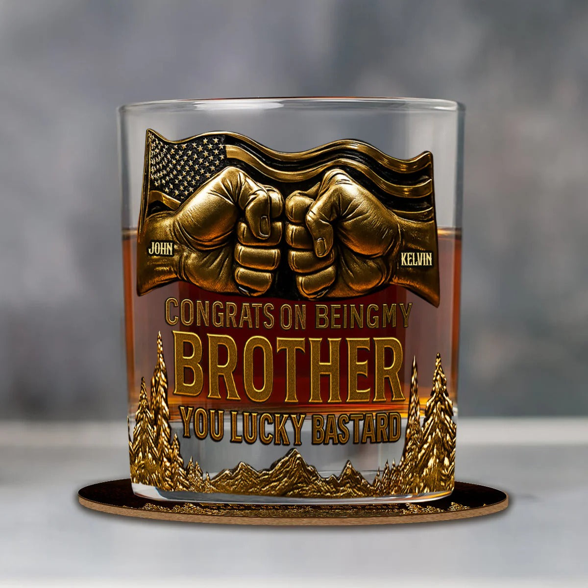 Congrat On Being My Brother Whiskey Glass, Fist Bump Brother Luxury Whiskey Glass, Gift For Family Members
