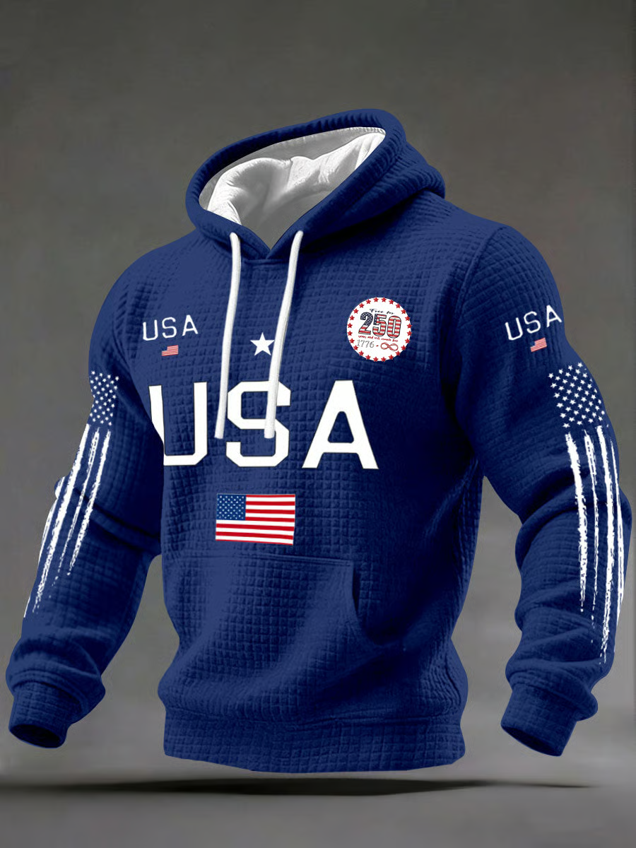 USA 250th Anniversary Hoodie, Independence Day Apparel, Blue Hooded Jumper 4th Of July Gift