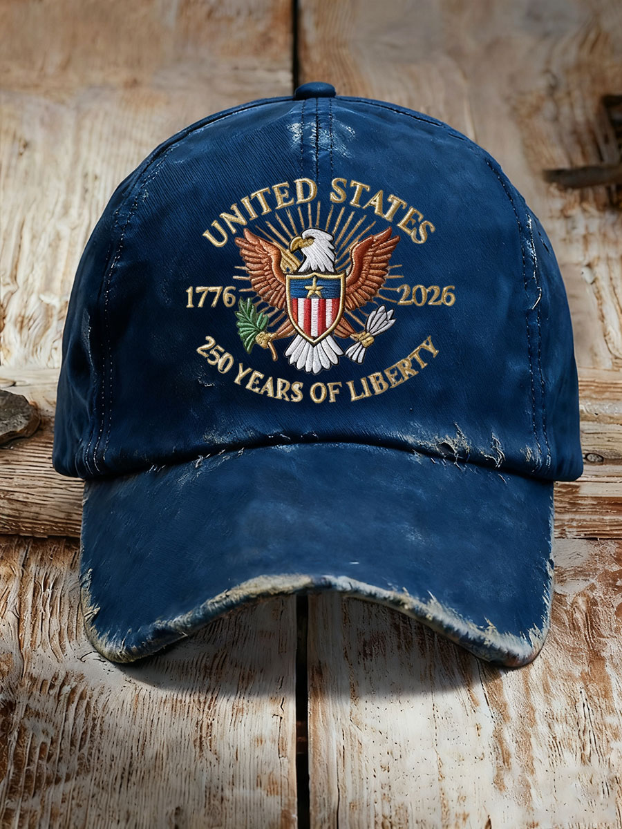 United States 250 Years Printed Casual Unisex Blue Cap, Gift for Patriotic Americans Mens Dad Cap