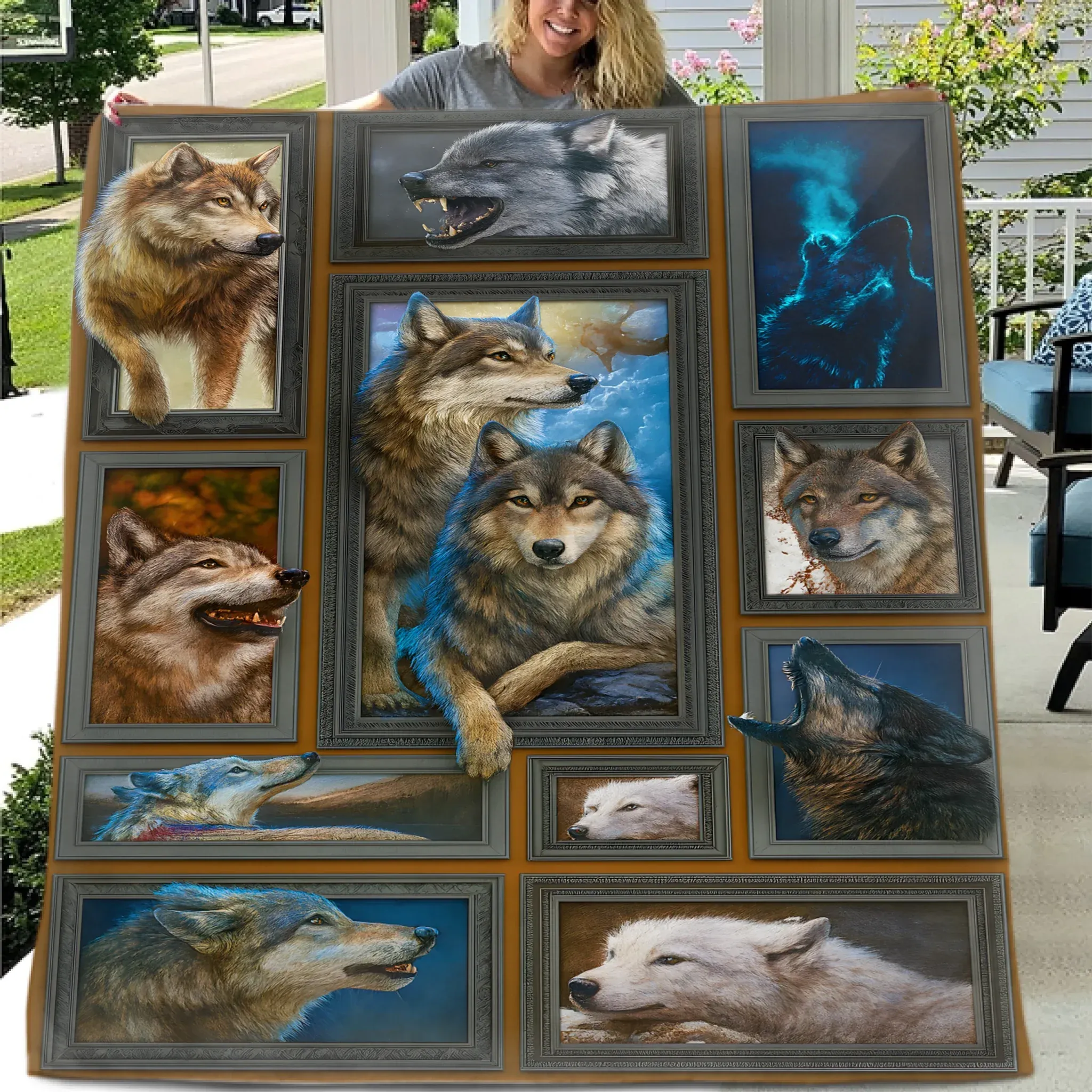 Wolf Fleece Blanket, Personalized Sherpa Blanket, Bedroom Decor