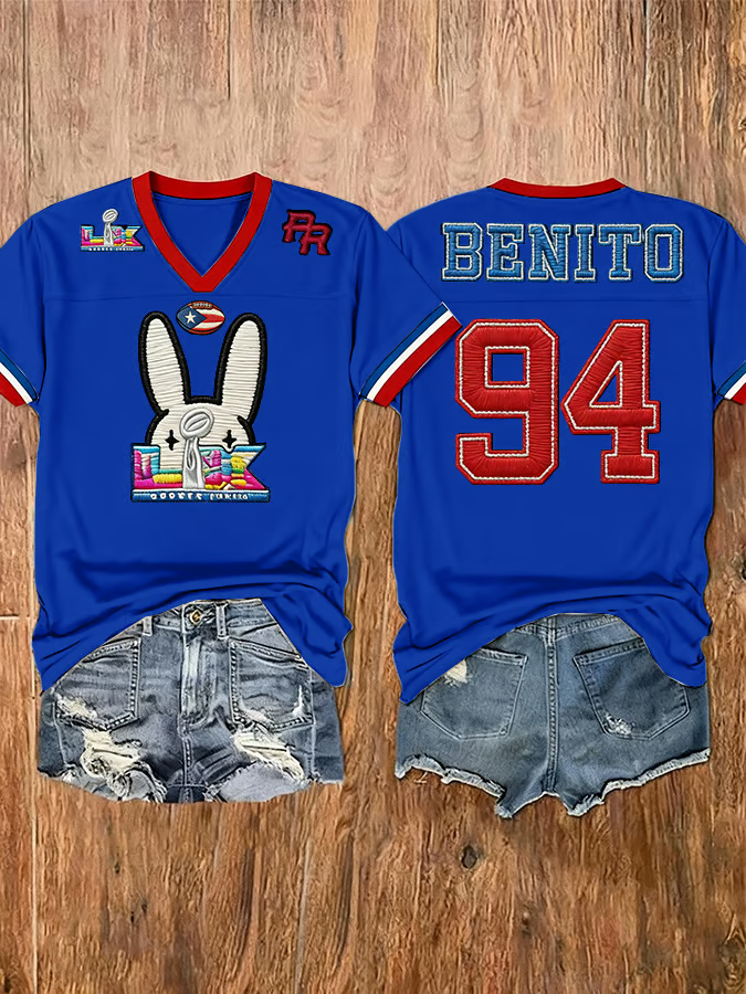 Big Game Bad Bunny Puerto Rico TShirt, Puerto Rico With Flag Vneck Blue Shirt, Reggaeton Fan Gift Bad Bunny Gift