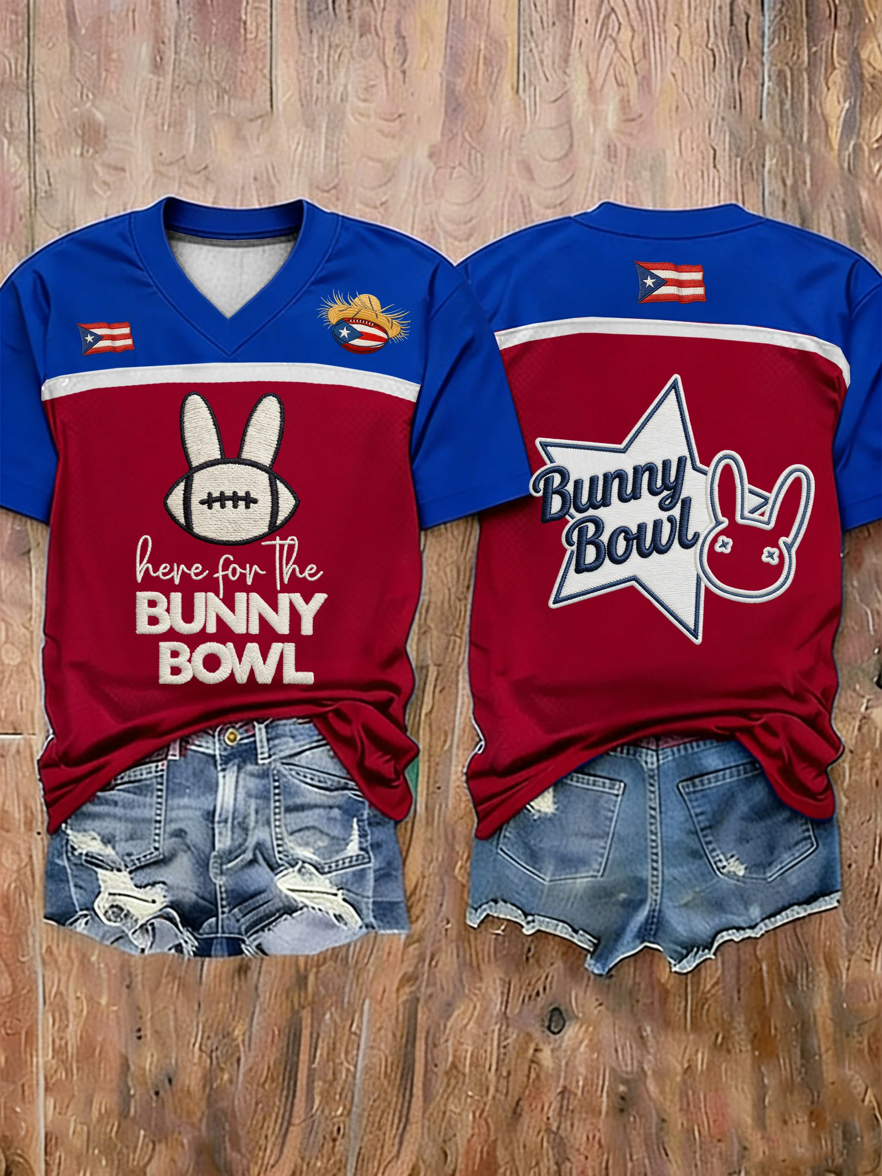 Here For Half Time Benito Bowl Jersey, Puerto Rico Flag 2026 Red Football Tee Bad Bunny Gift