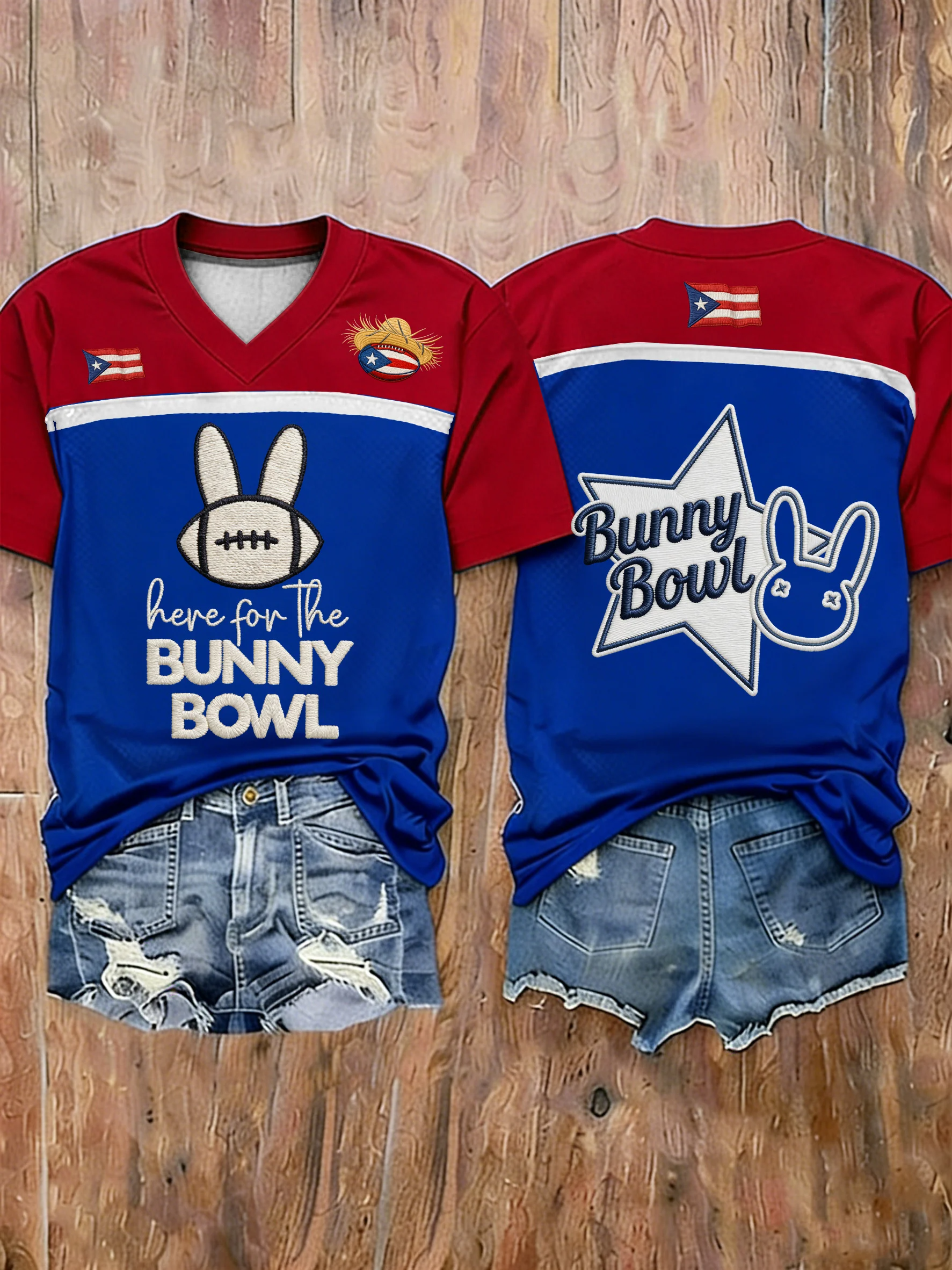 Here For Half Time Benito Bowl Jersey, Puerto Rico Flag 2026 Blue Football Tee Bad Bunny Gift