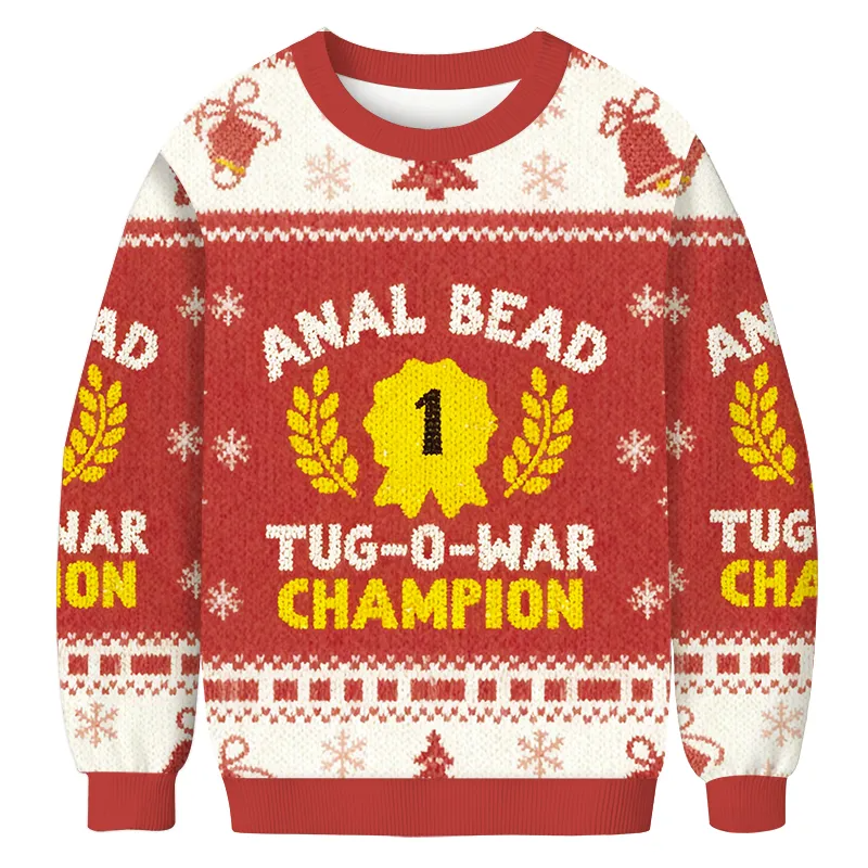 Bead Tug O War Champion Red Ugly Sweater, Funny Christmas Ugly Sweatshirt, Xmas Ugly Sweater
