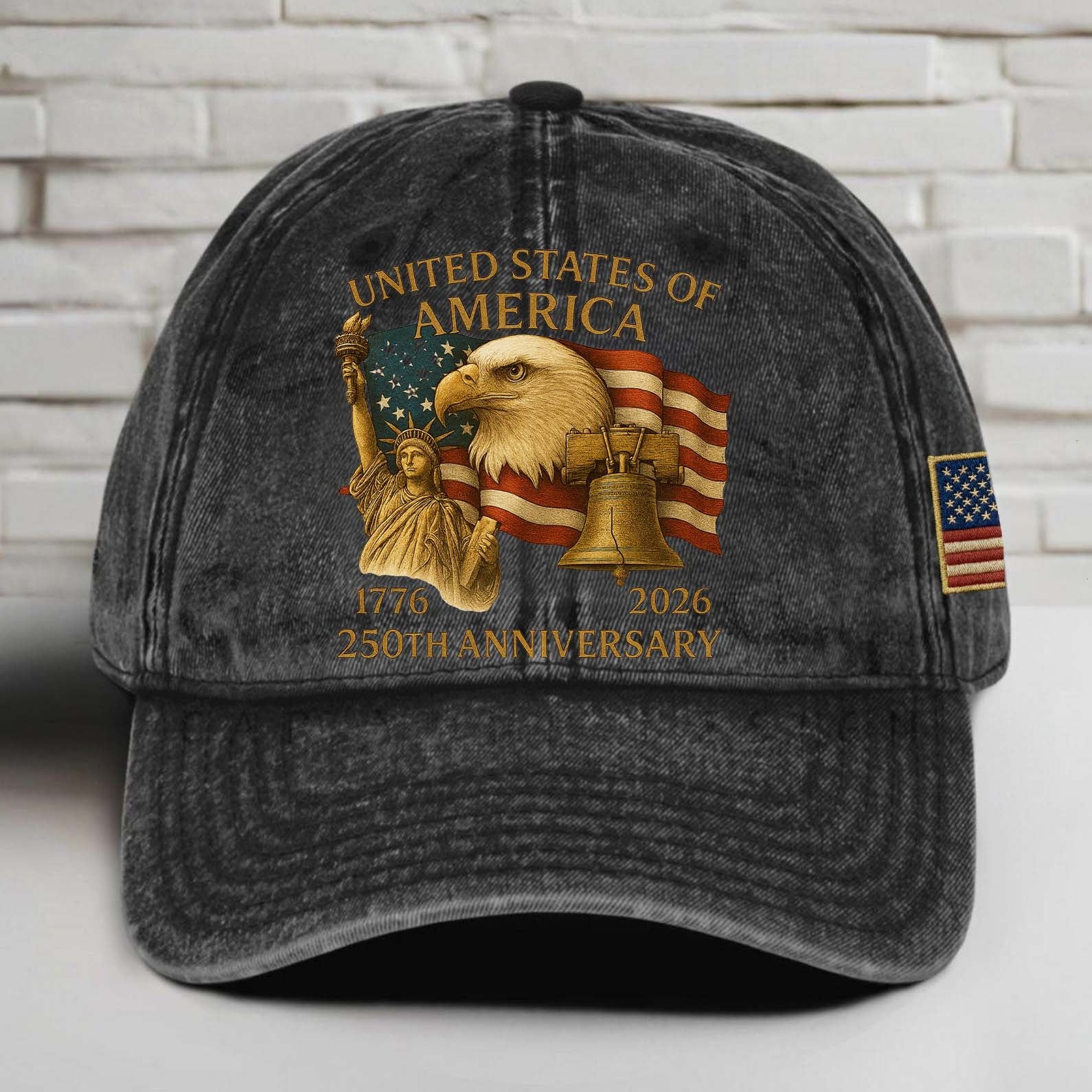 250 Years Anniversary Printed Vintage Washed Denim Baseball Cap, America 250th Anniversary Hat