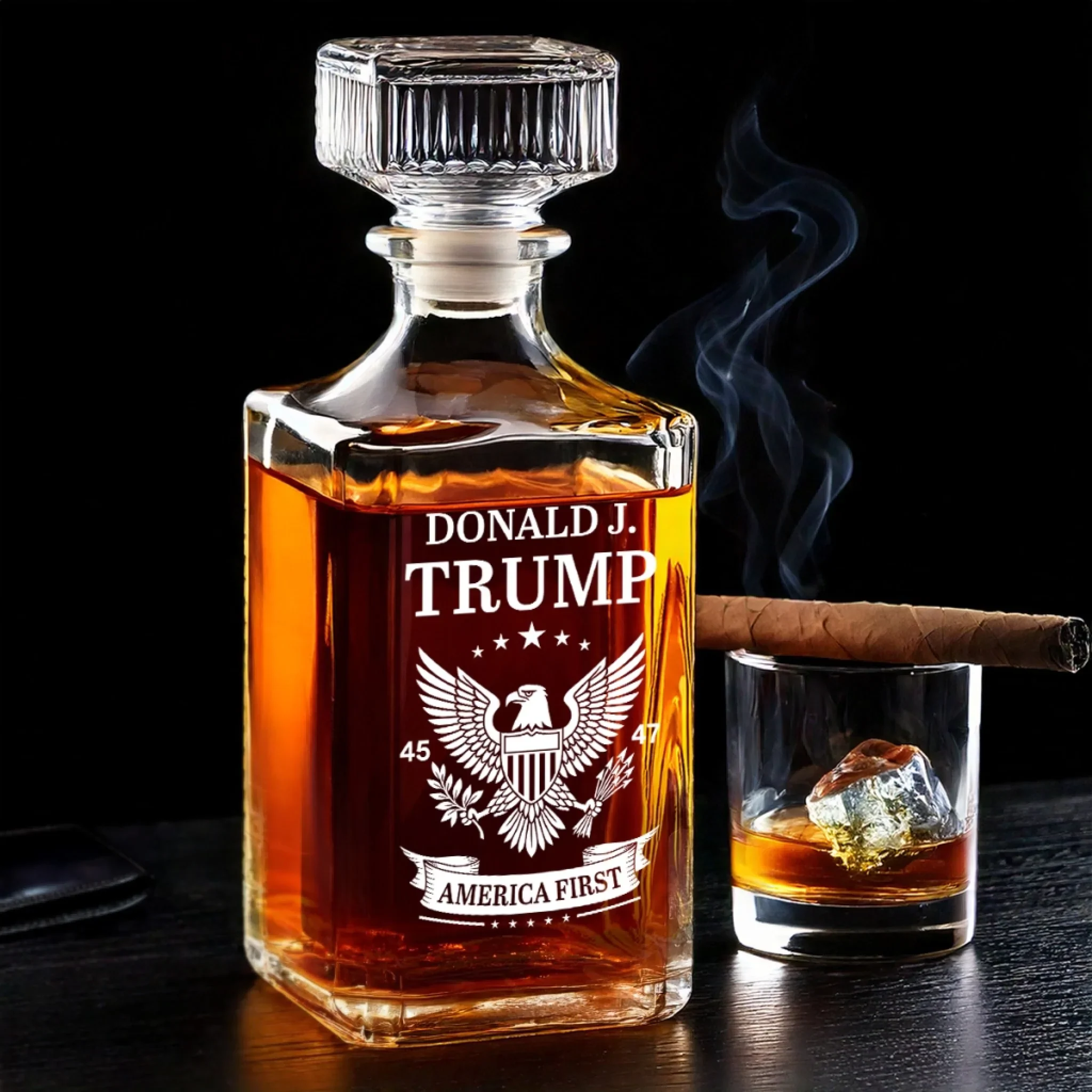 Donald Trump America First 45 & 47 Glass Whiskey Decanter Set American Glassware Wine Glasses Set