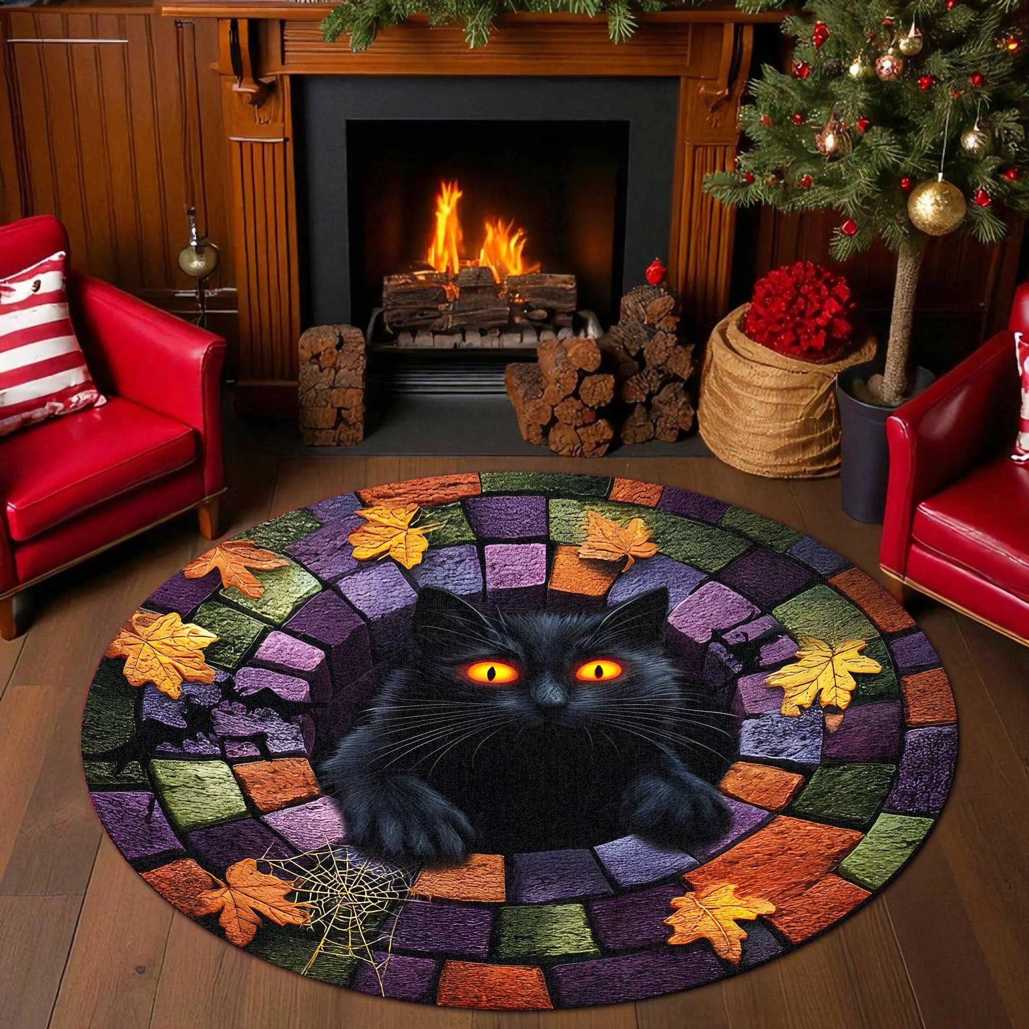 Black Cat Halloween Rug, Decorative Rug, Large Area Rugs For Living Room, Halloween Gifts