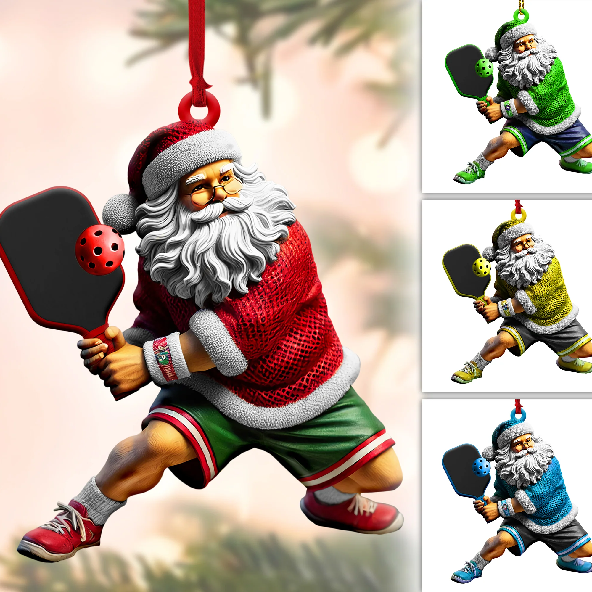 Personalized Santa Pickleball Ornament Custom Name Acrylic Ornament, Pickleball Christmas Gift Xmas Decor