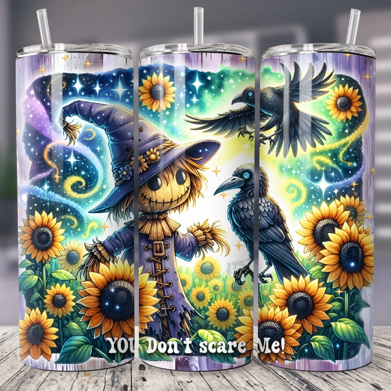 You Don't Scare Me - Fall Scarecrow 20oz 30oz Tumbler,, Funny Flannels Purple Teal Leaves Tumbler, Halloween Gifts