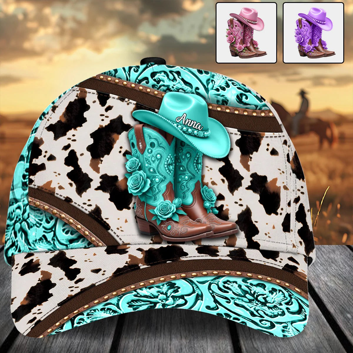 Western Cowgirl Boot, Personalized Cowgirl Classic Cap, Leopard Cowboy Hat, Gift For Cowgirl