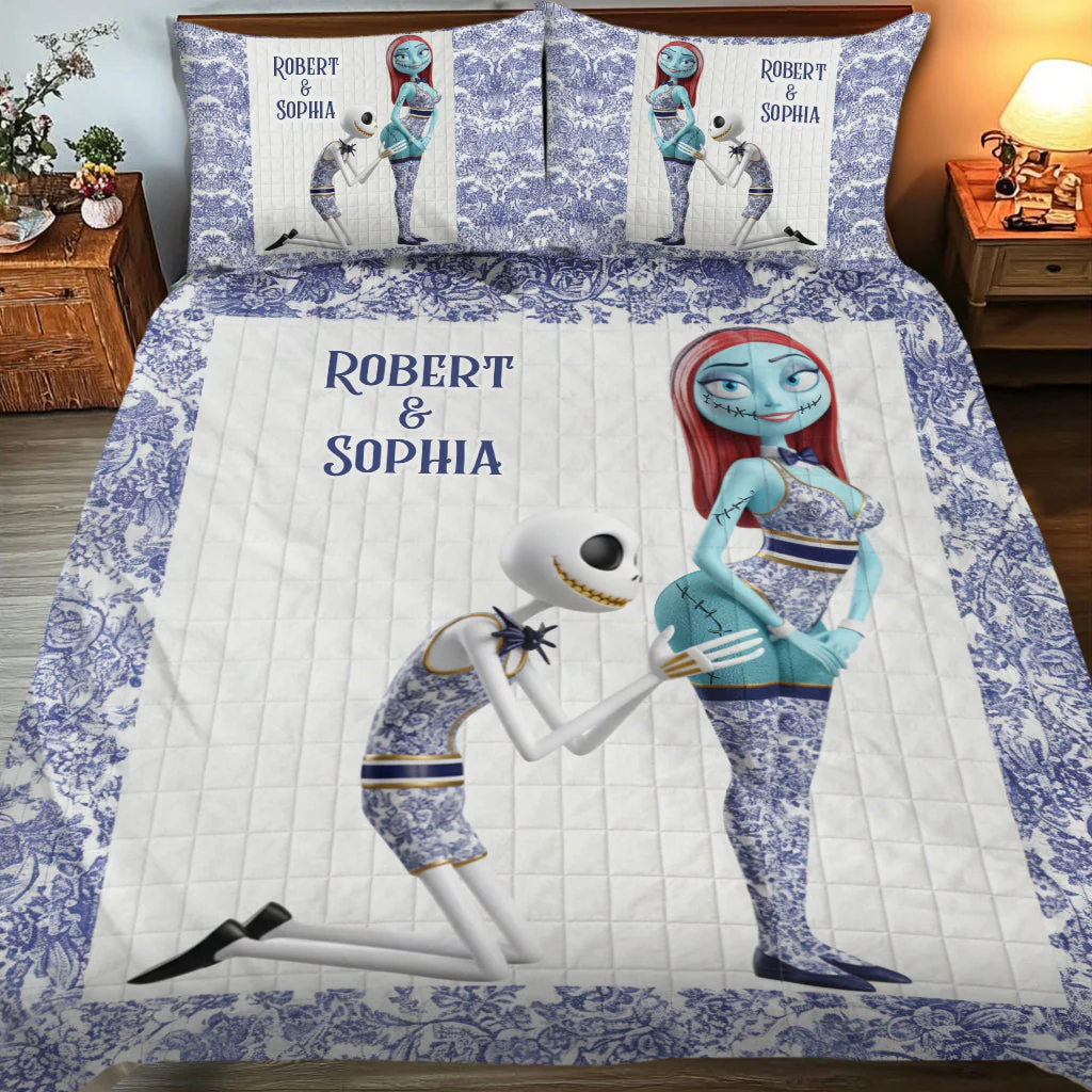 Toile De Jouy Naughty Nightmare Couple Quilt Bed Set, Couple Bedding Set, Anniversary Gift, Couple Valentine Gift