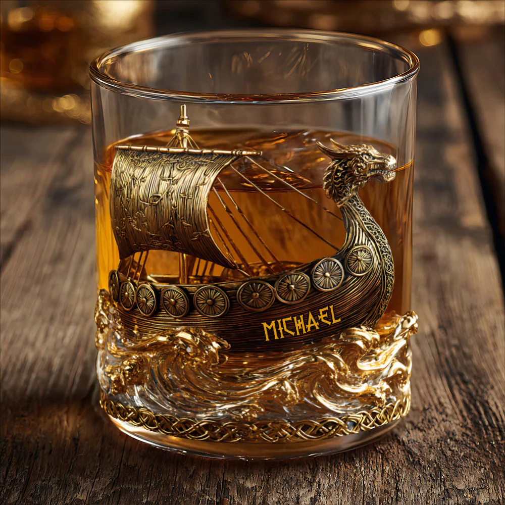 Viking Sail Custom Whiskey Glasses, Gift For Whiskey Lover, Viking Theme Custom Rocks Glasses