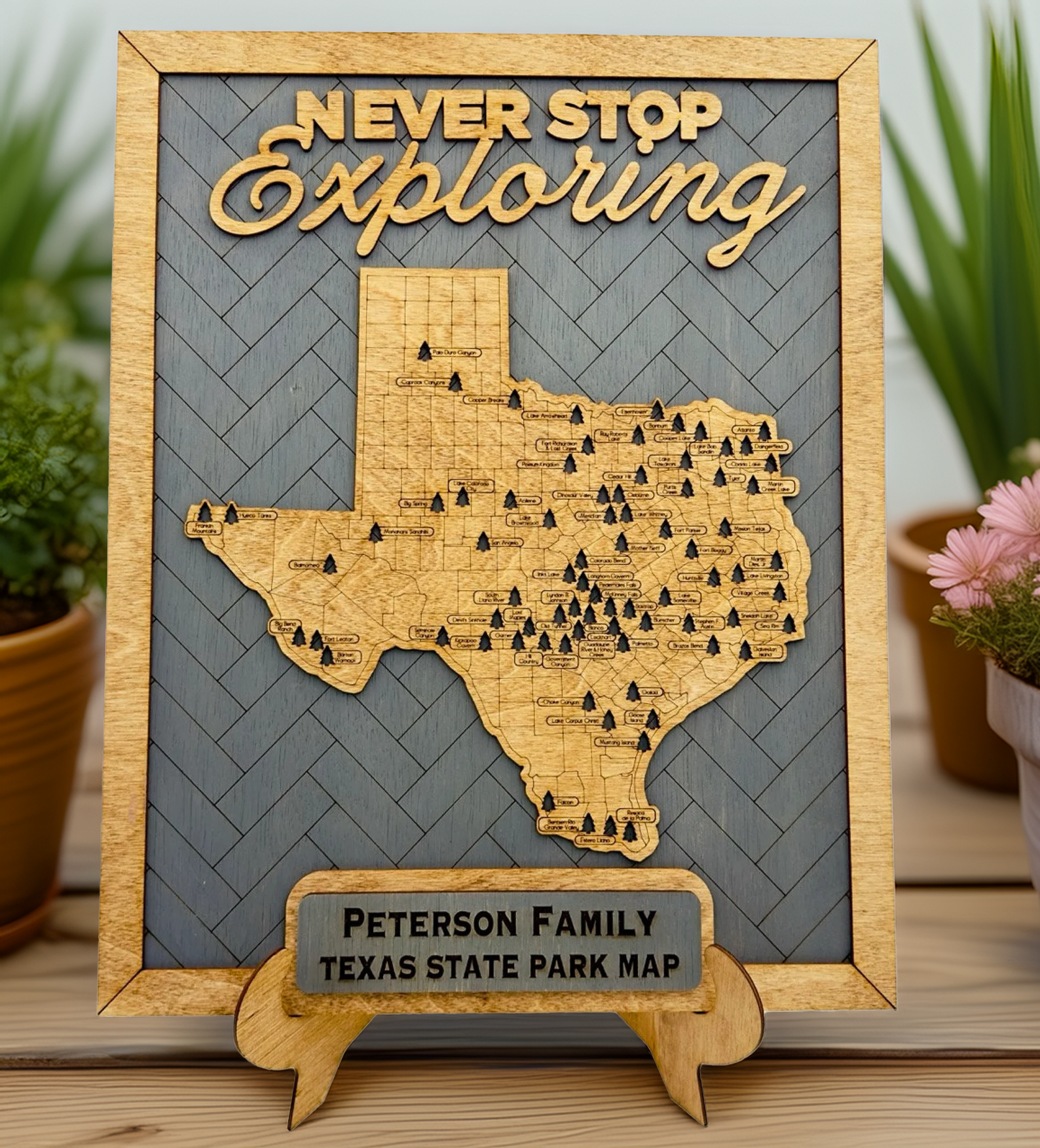Personalized USA State Parks Travel Map With Pins, Texas State Parks Wooden Map Tracker