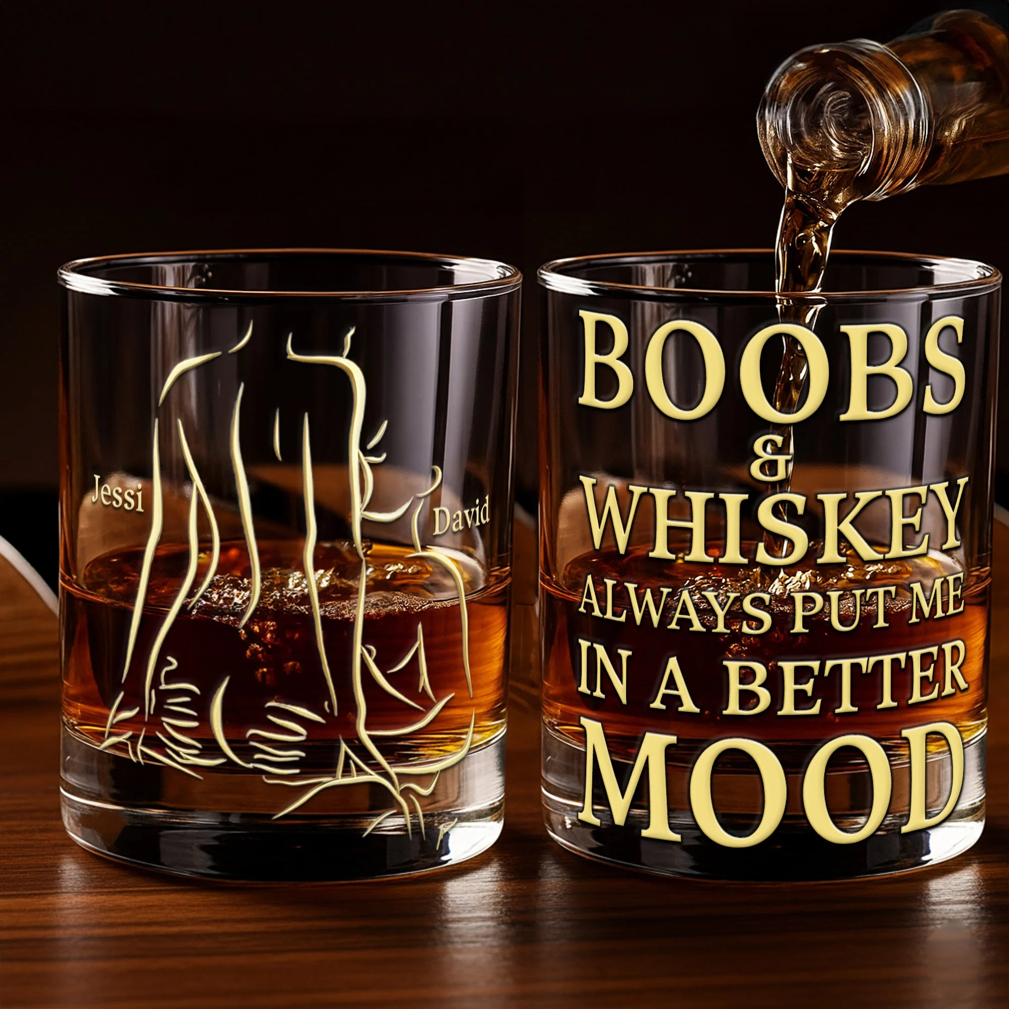 Better Mood Sexy Hugging Naughty Couple Whiskey Glass, Personalized Whiskey Glasses, Valentine Couple Gift