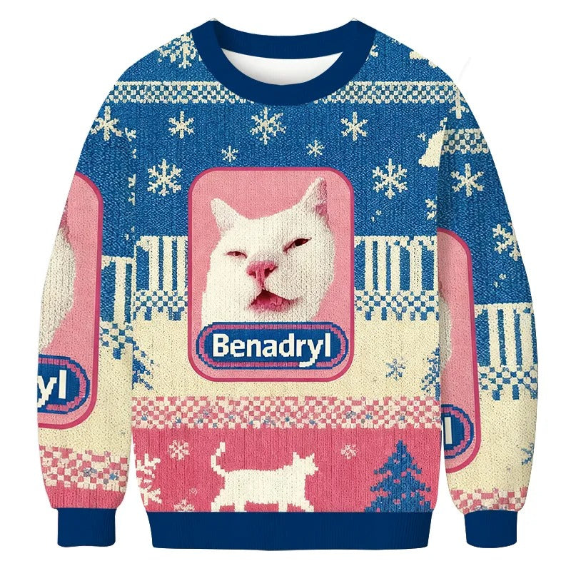 Funny Benadryl Meme Cat Ugly Sweater, Gift Ideas For Cat Lovers, Christmas Ugly Sweatshirt
