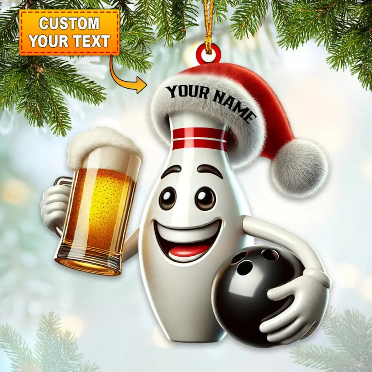 Personalized Bowling Beer Acrylic Ornament, Gift For Bowling Lovers, Bowling Christmas Ornament