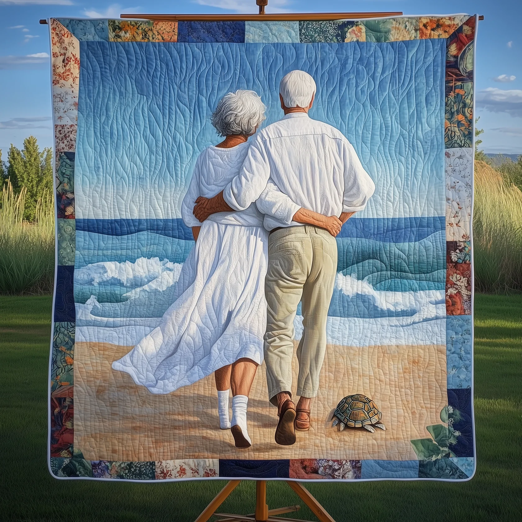 Always Together Old Couple Sea Theme Quilt Blanket, Valentines Couple Gift, Valentine Blanket