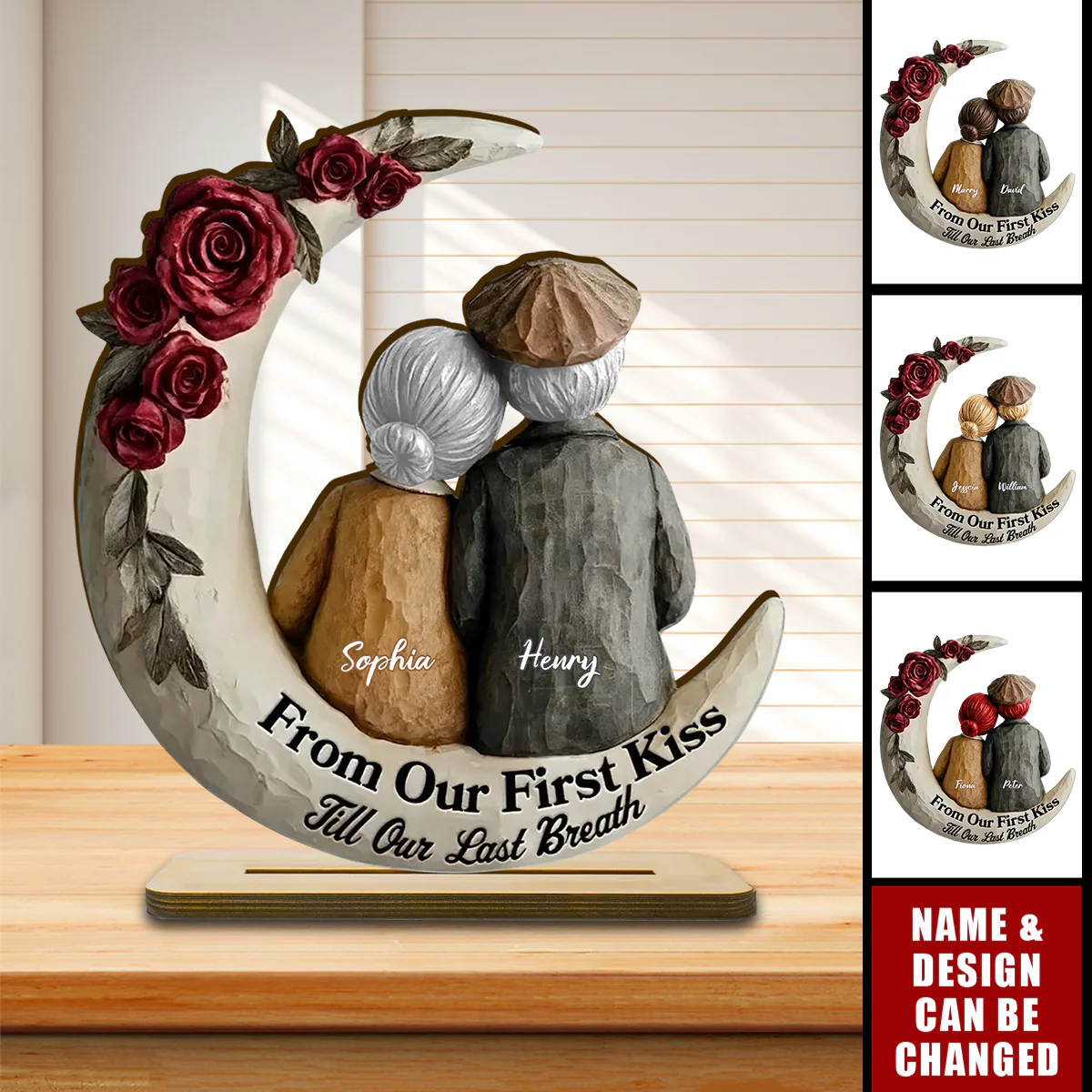 From Our First Kiss Till Our Last Breath Old Couple 2-Layer Wooden Plaque, Personalized Valentines Gift