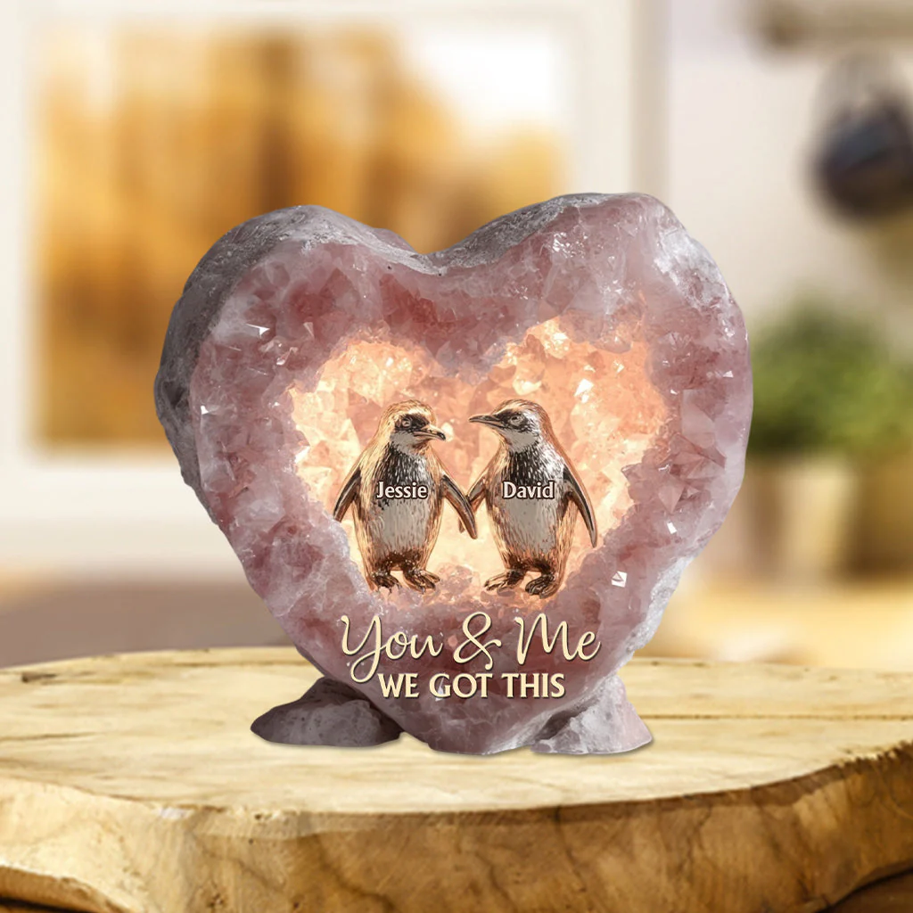 You & Me We Got This Rose Quartz Color Penguin Couple Acrylic Plaque, Personalized Valentines Gift