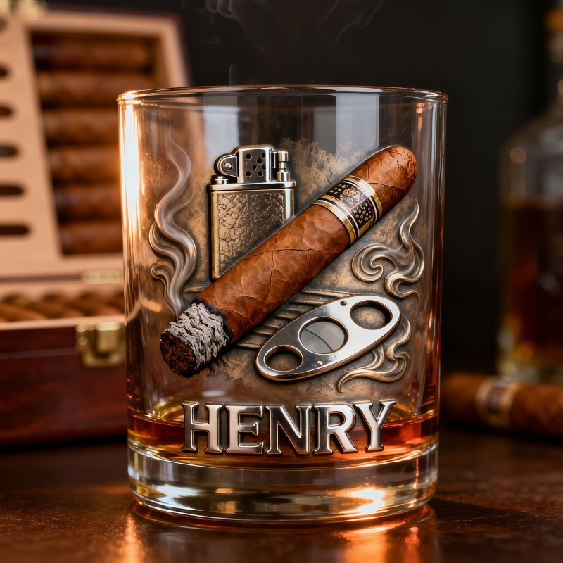 Smoke Lover Custom Whiskey Glasses, Vintage Man Custom Rocks Glasses, Whiskey Lover Gift
