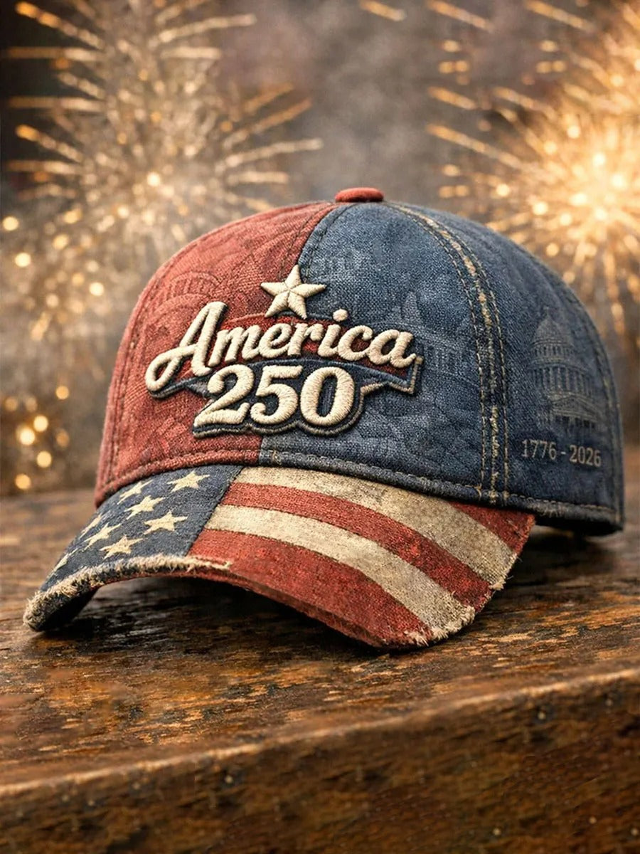250th Anniversary USA Flag Print Patriotic Hat, Classic Cap, Red White Blue Casual Hats For Men