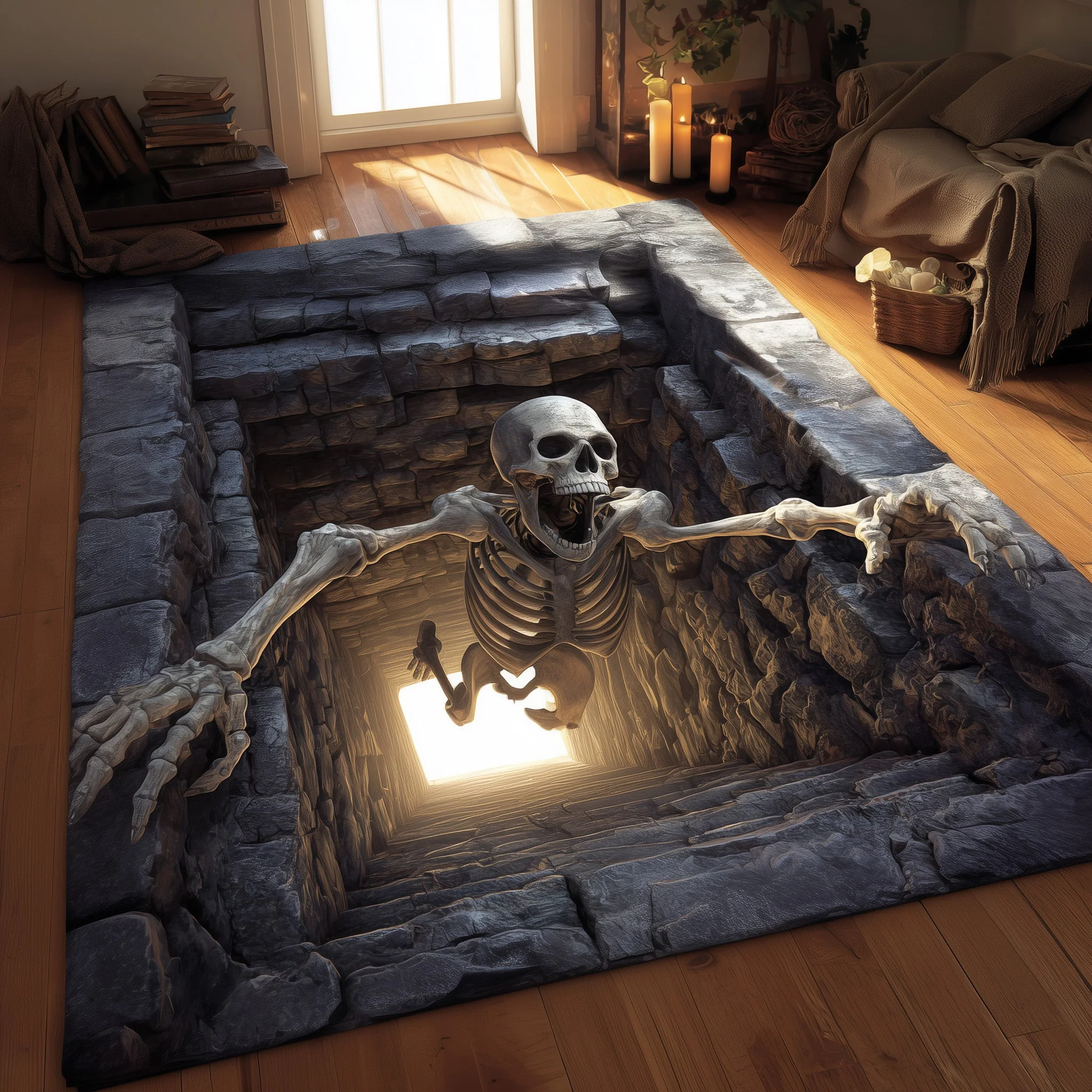 Horror Skeleton 3D Effect Area Rug, Halloween Rug, Rugs For Living Room, Halloween Decor, Halloween Gifts
