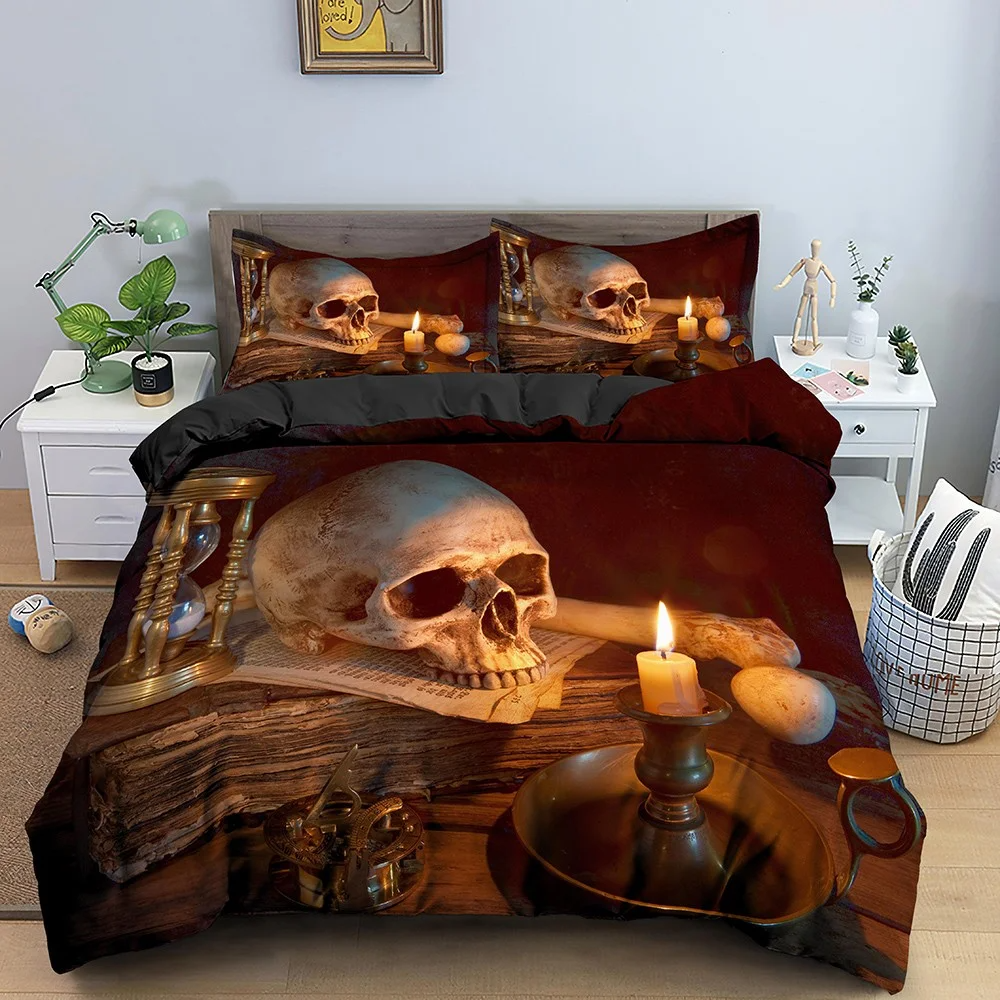 Vintage Skull Quilt Bed Set, Skull Bedding Set, Couple Bedding Set, Couple Valentine Gift