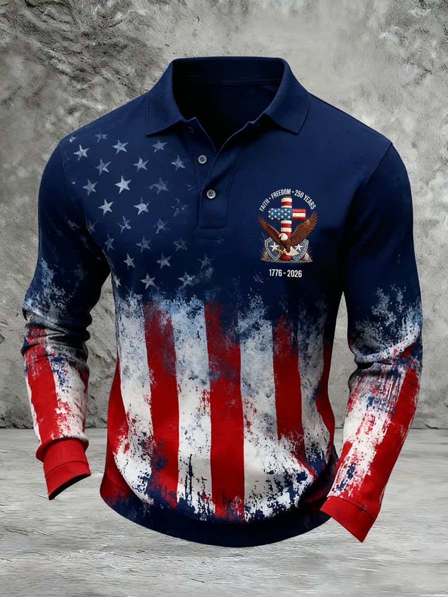 Faith Freedom 250 Years Red White Blue Polo Shirts For Men, Patriotic Golf Shirts, 250th Anniversary Golf Gift For Men