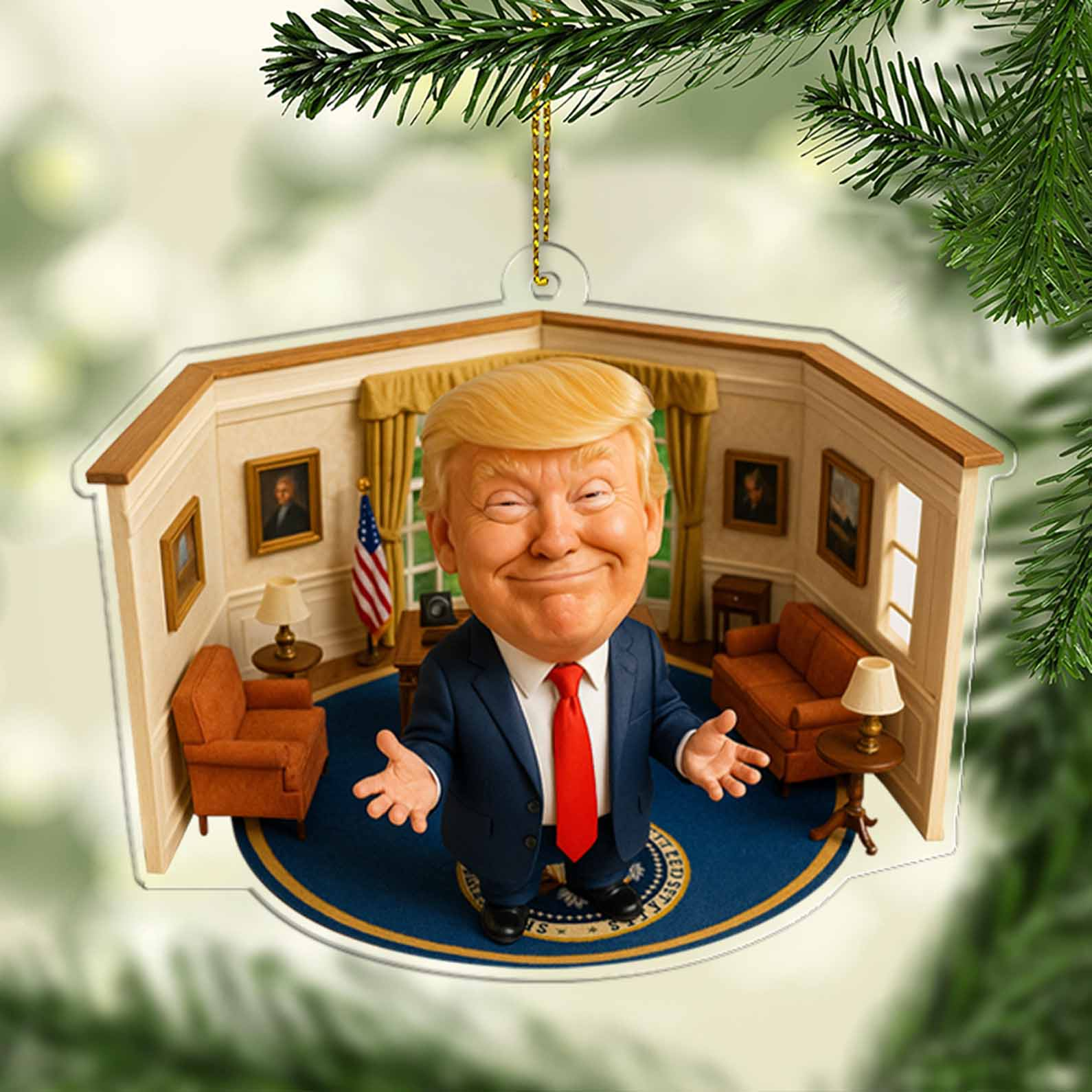 President Trump Oval Office 2D Acrylic Ornament, Patriotic Ornament, Funny Keychain, Funny Christmas Ornament