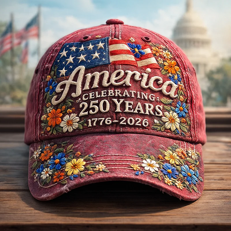 250th Anniversary Art Print Hat, Patriotic American Flag Hat, USA 1776-2026 Classic Cap Mens Dad Cap