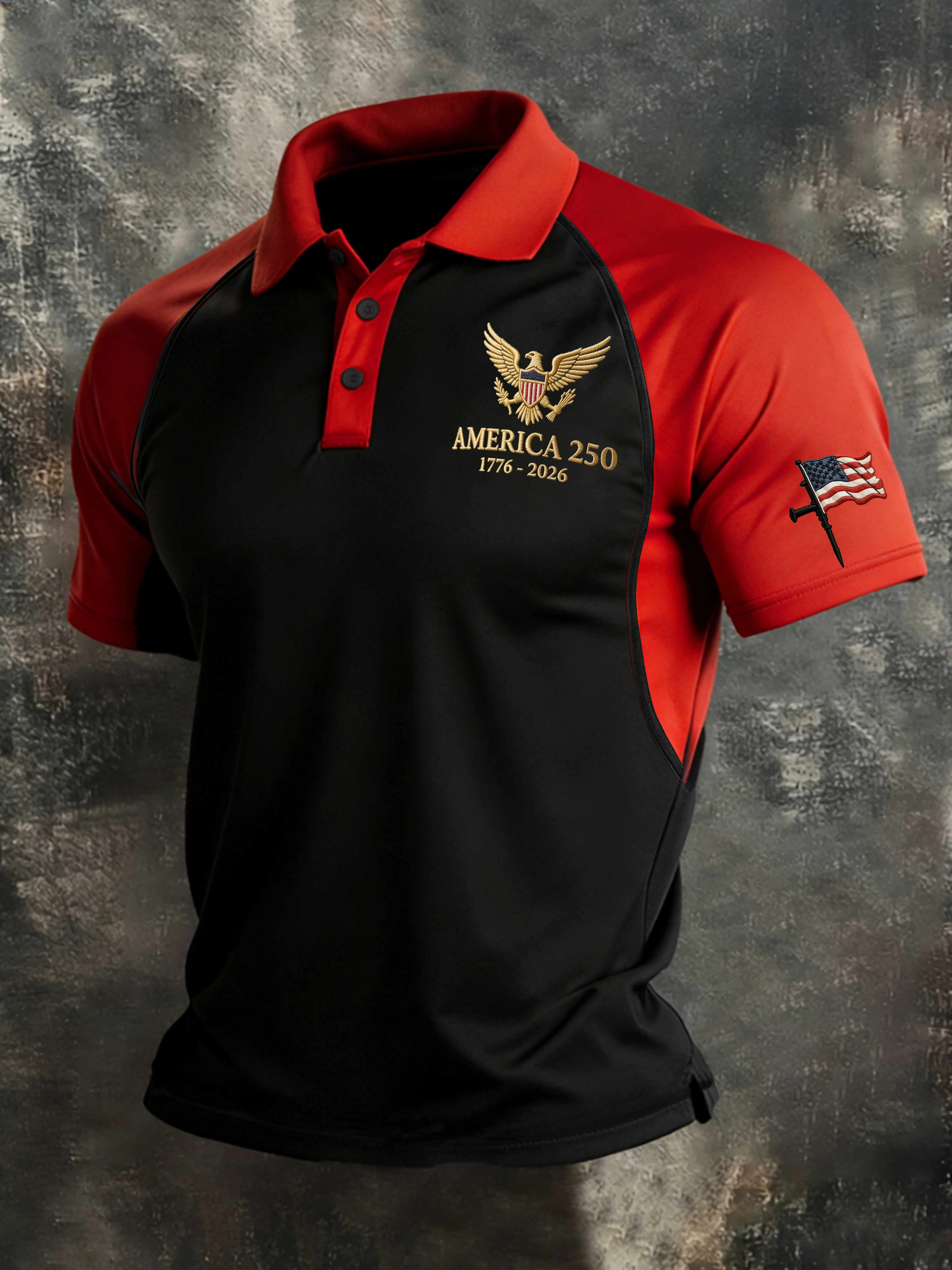 Men's 250th Anniversary Patriotic Apparel Red Black America 1776-2026 Tops 4th Of July Shirt