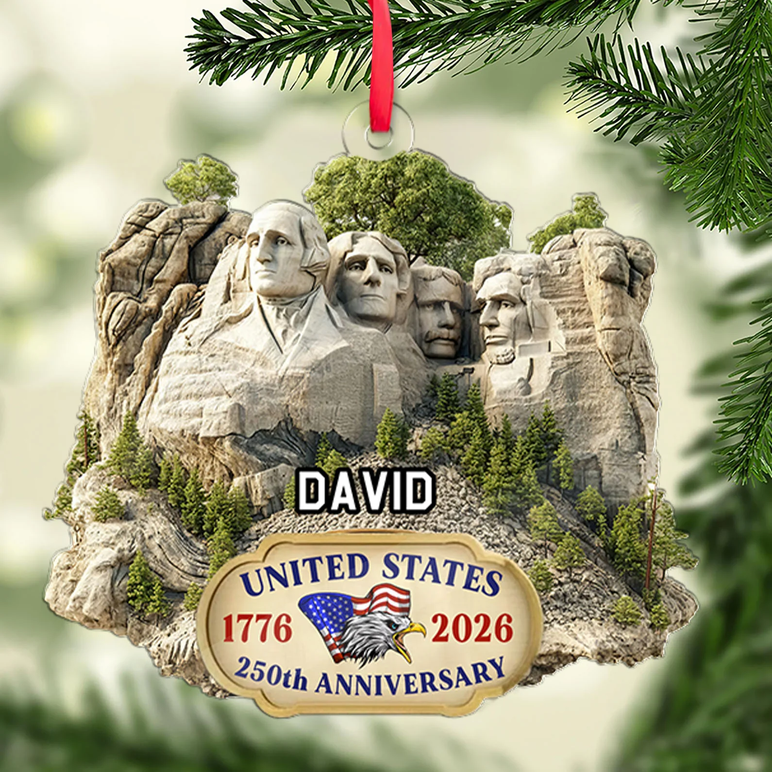 Personalized 250 Years Mount Rushmore Acrylic Ornament, USA 250th Christmas Ornament, Patriotic Gift