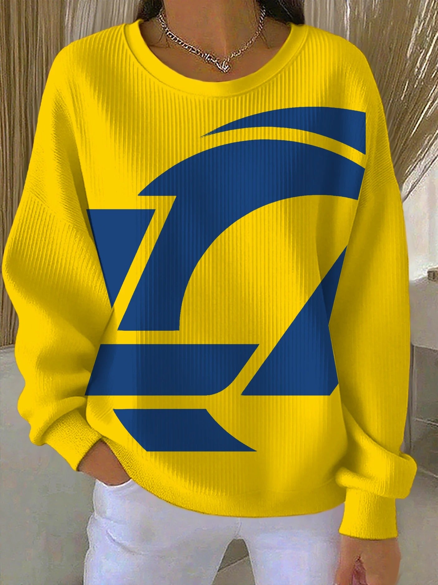 Royal Blue And Gold American Football Team Long Sleeve Football Shirt Print T-Shirt, Gift Ideas For Football Fans