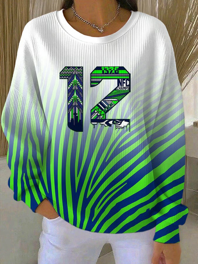 12 Green Blue White American Football Team Print T-Shirt, Gift Ideas For Football Fans