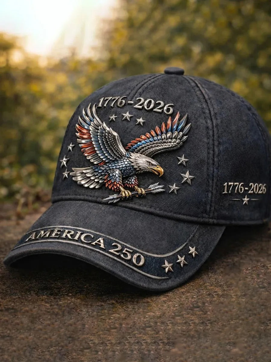 250th Anniversary American Eagle USA Printed Hat, Patriotic Hat, Classic Cap, Black Hat USA