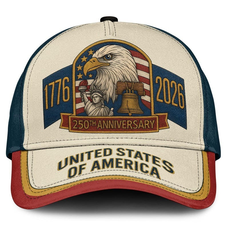 Vintage Patriotic Eagle Print Hat, USA 250th Anniversary 1776–2026 Baseball Cap, American Flag Cap