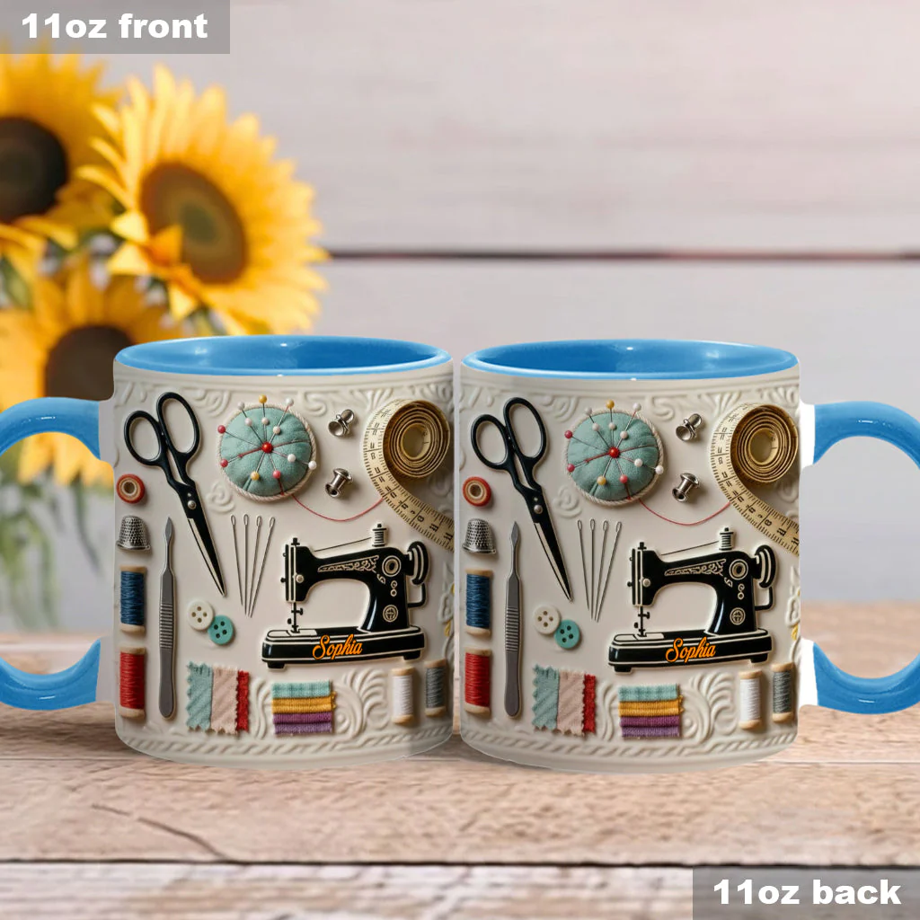 Love Sewing Personalized Mugs, Gift For Sewing Lover, Personalized Sewing Accent Mug
