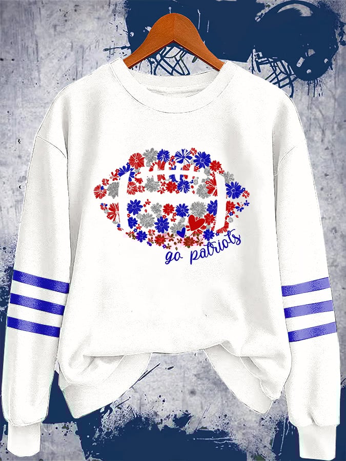 Go Patriots Red White Blue Floral Lips Shape Football Long Sleeve Shirt, The Big Game Football American T-shirt